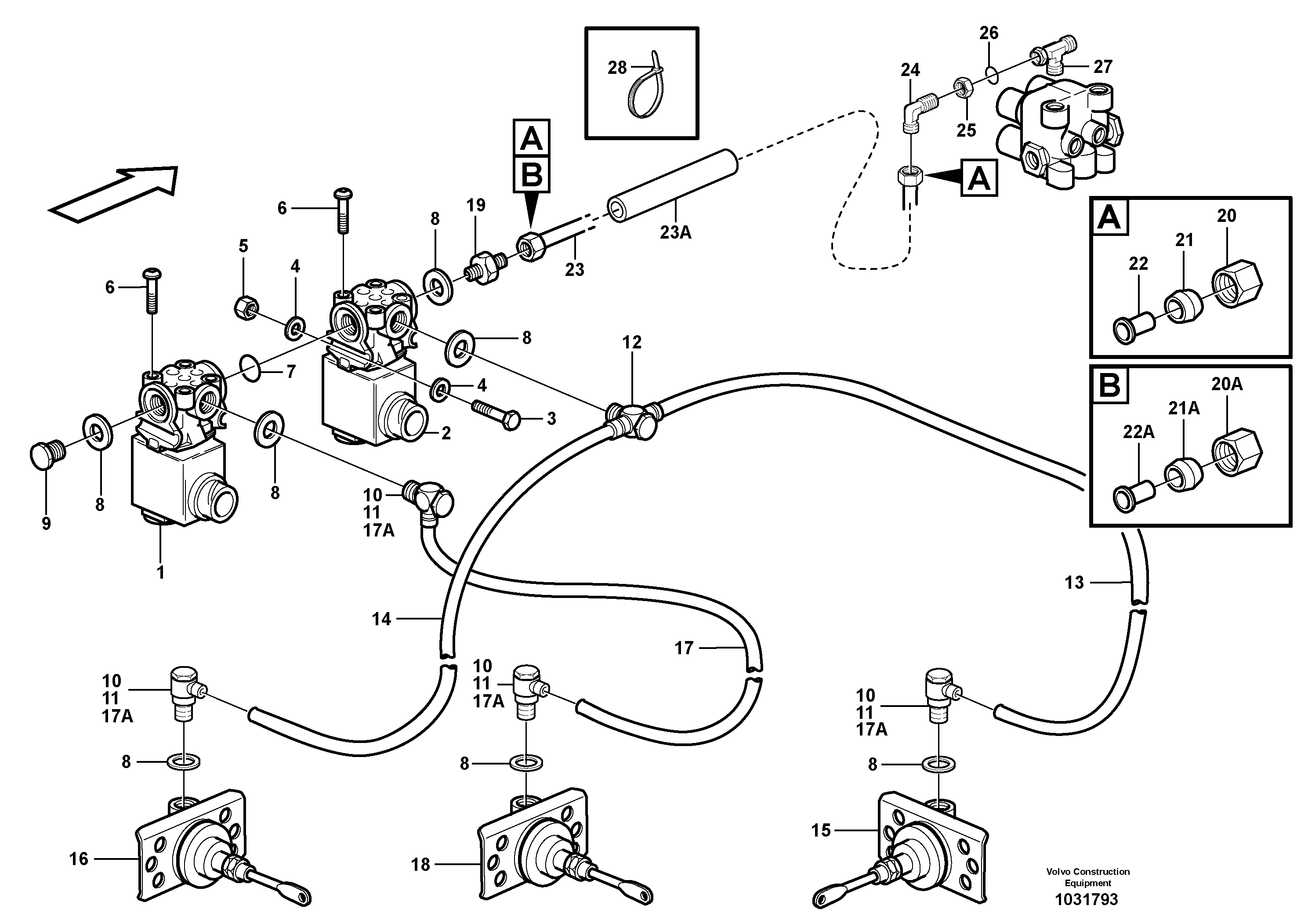 Схема запчастей Volvo A30E - 65565 Pneumatic system, 6x6 and diff lock, load unit 