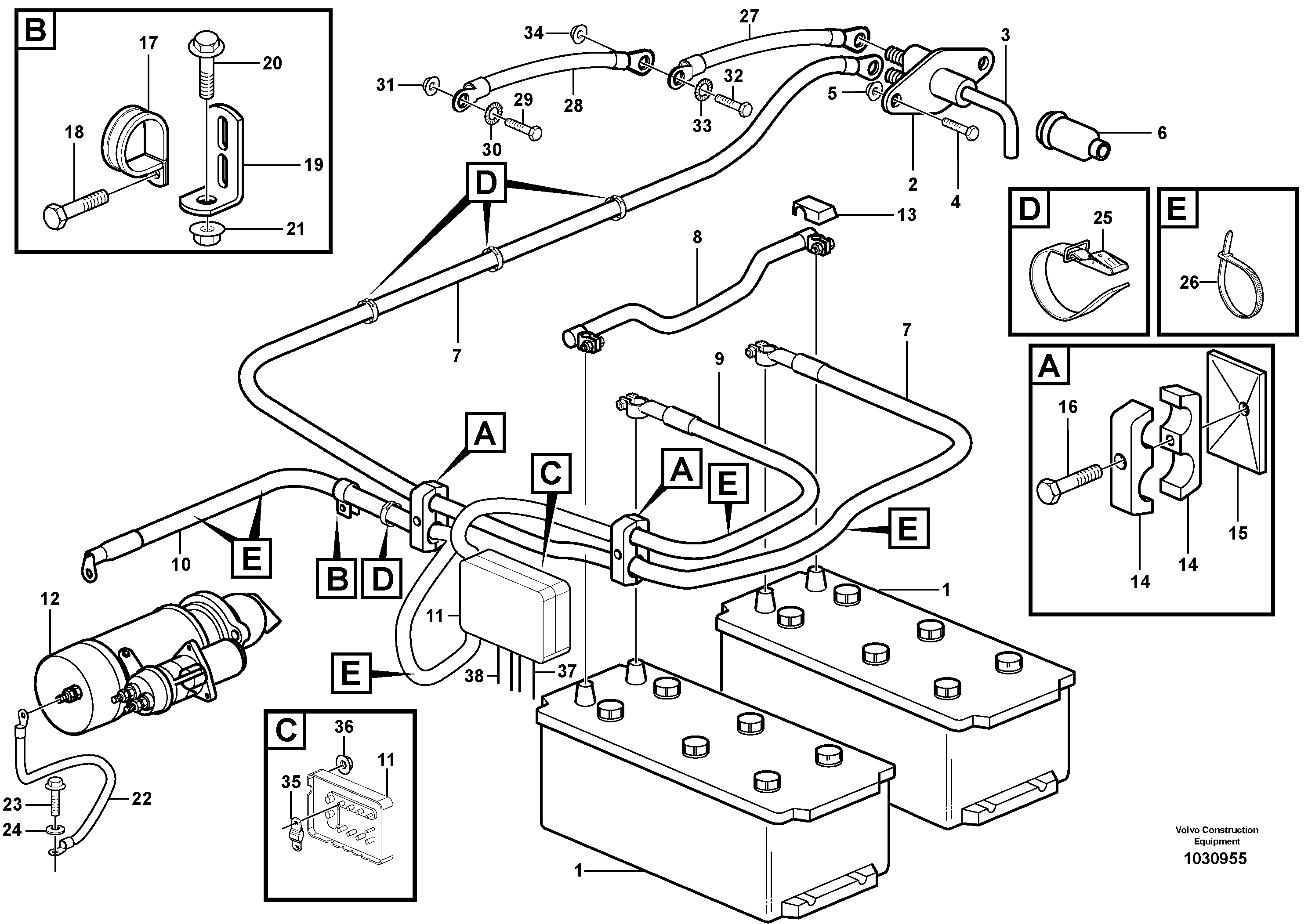 Схема запчастей Volvo A35E - 23186 Battery cable and main switch 