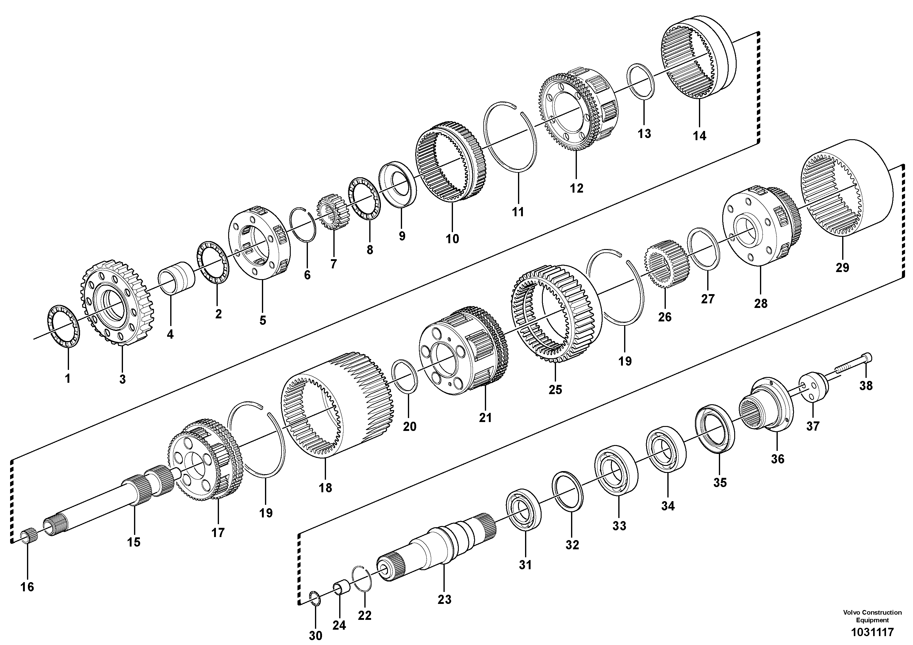 Схема запчастей Volvo A35E - 101527 Planetary gears and shafts 