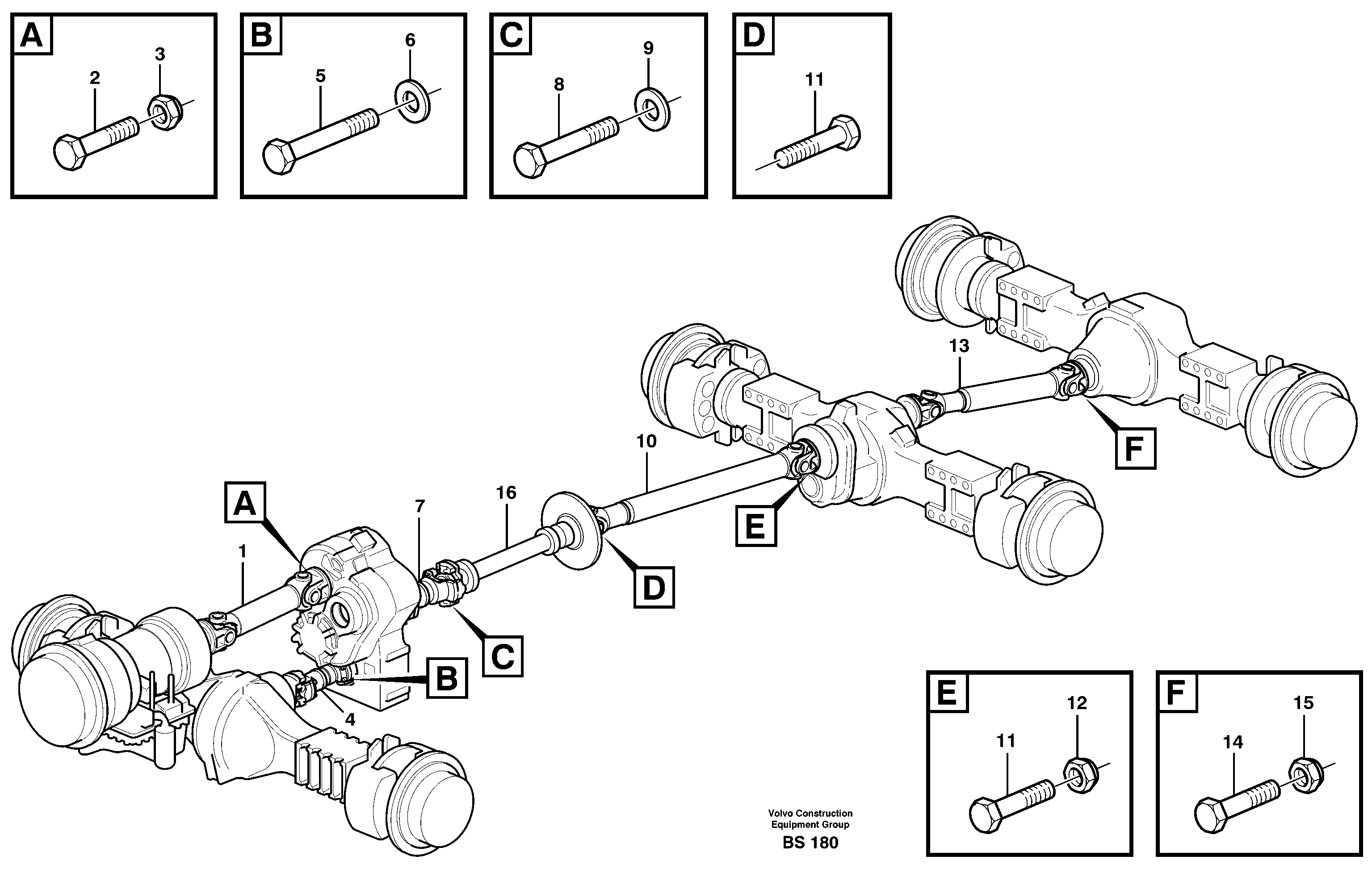 Схема запчастей Volvo A35E - 22851 Propeller shafts with fitting parts 