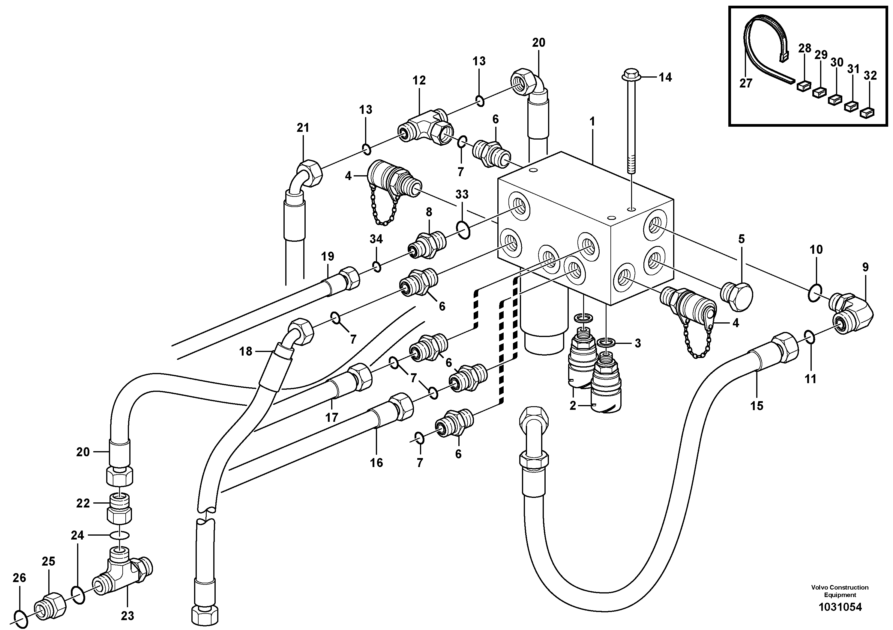 Схема запчастей Volvo A35E - 86127 Hydraulic brake system, motor unit, valve body 