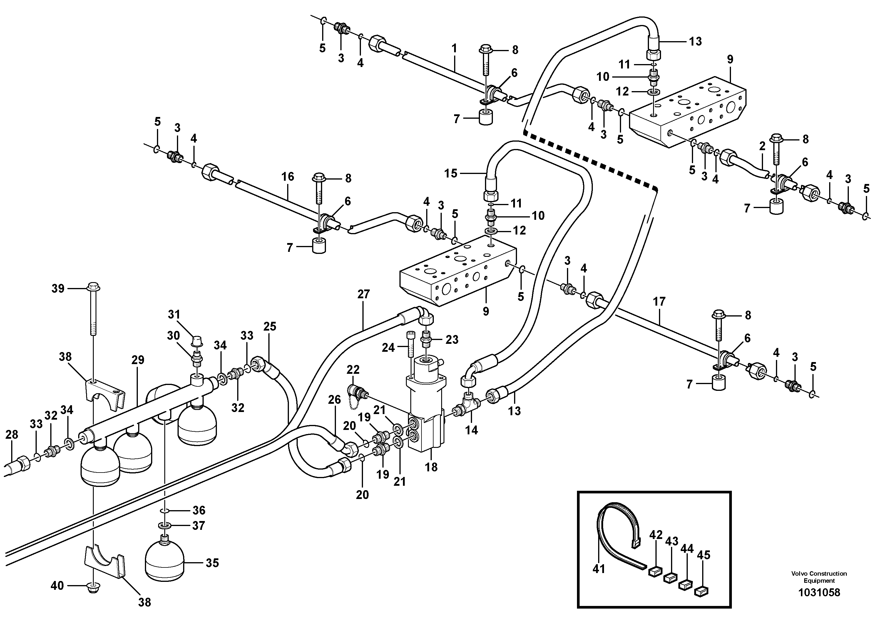 Схема запчастей Volvo A35E - 105189 Brake pipe with fitting parts 