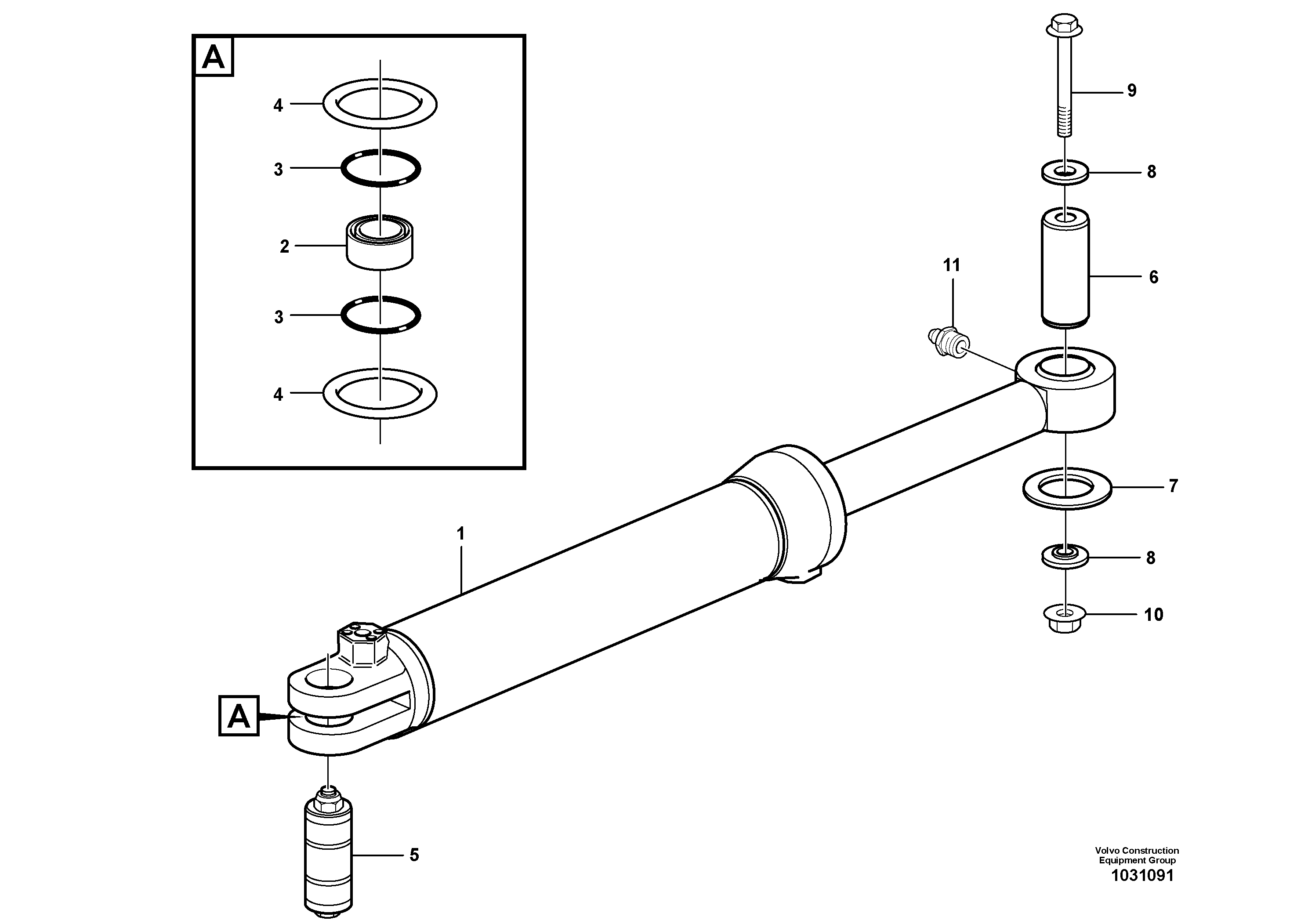 Схема запчастей Volvo A35E - 29405 Hydraulic cylinder with fitting parts 