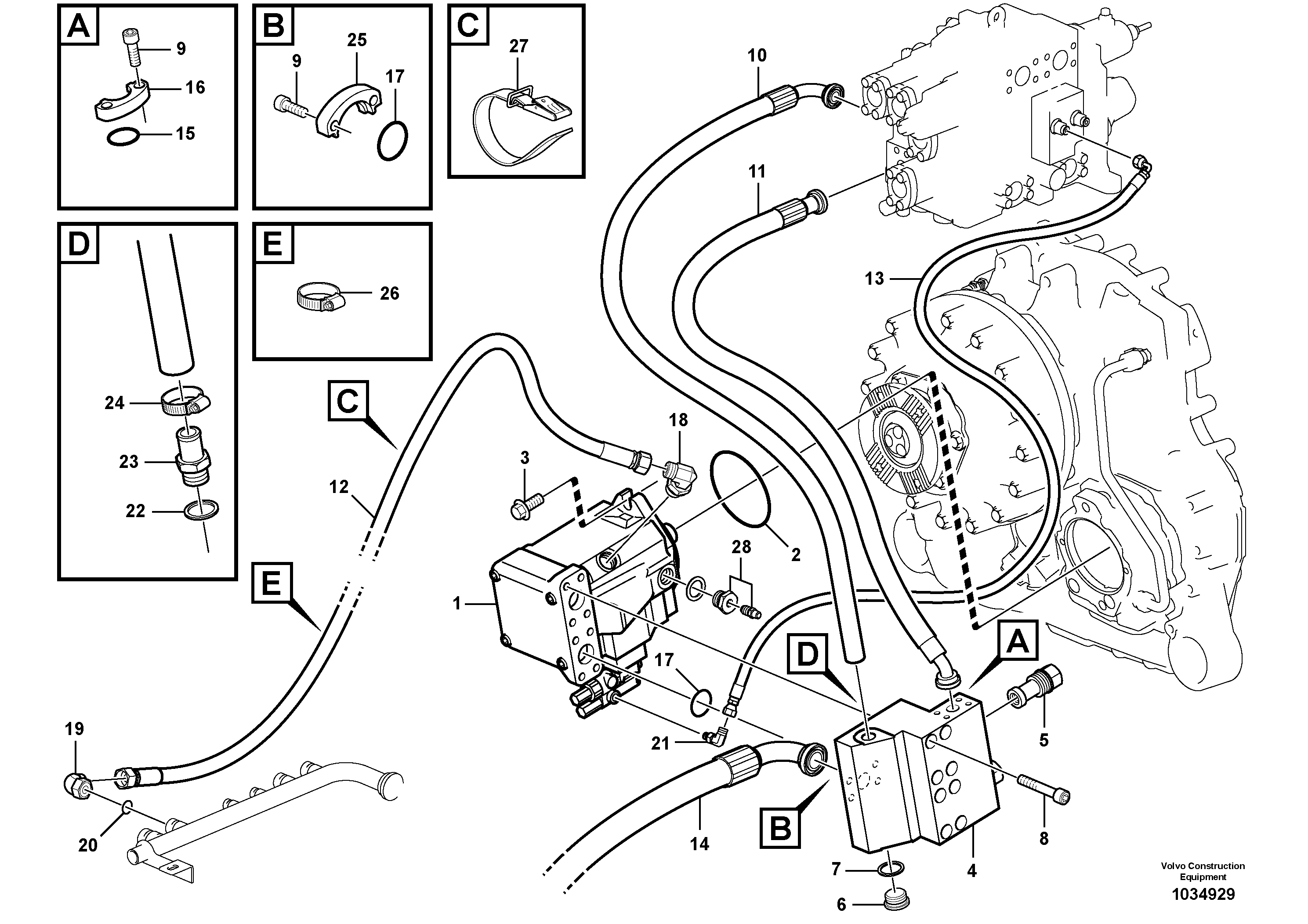 Схема запчастей Volvo A35E - 33873 Auxiliary steering system 