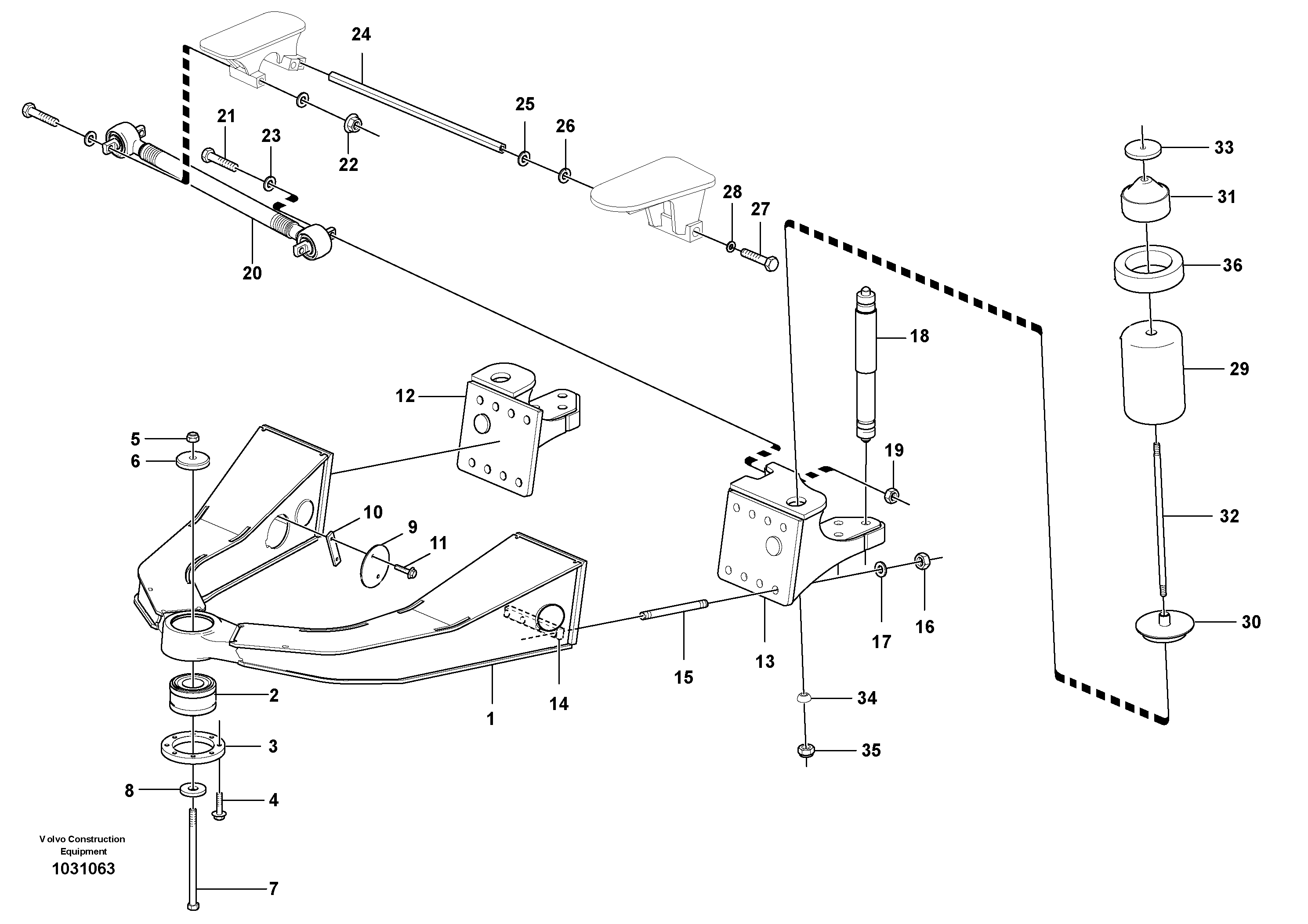 Схема запчастей Volvo A35E - 30143 Front axle suspension 