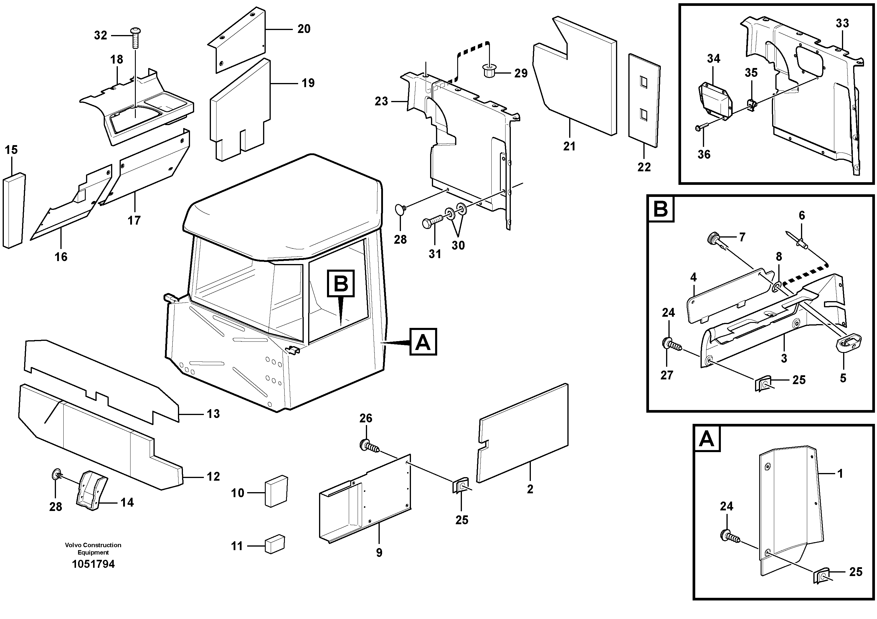 Схема запчастей Volvo A35E - 80918 Upholstery and insulation, cab side and climate unit 