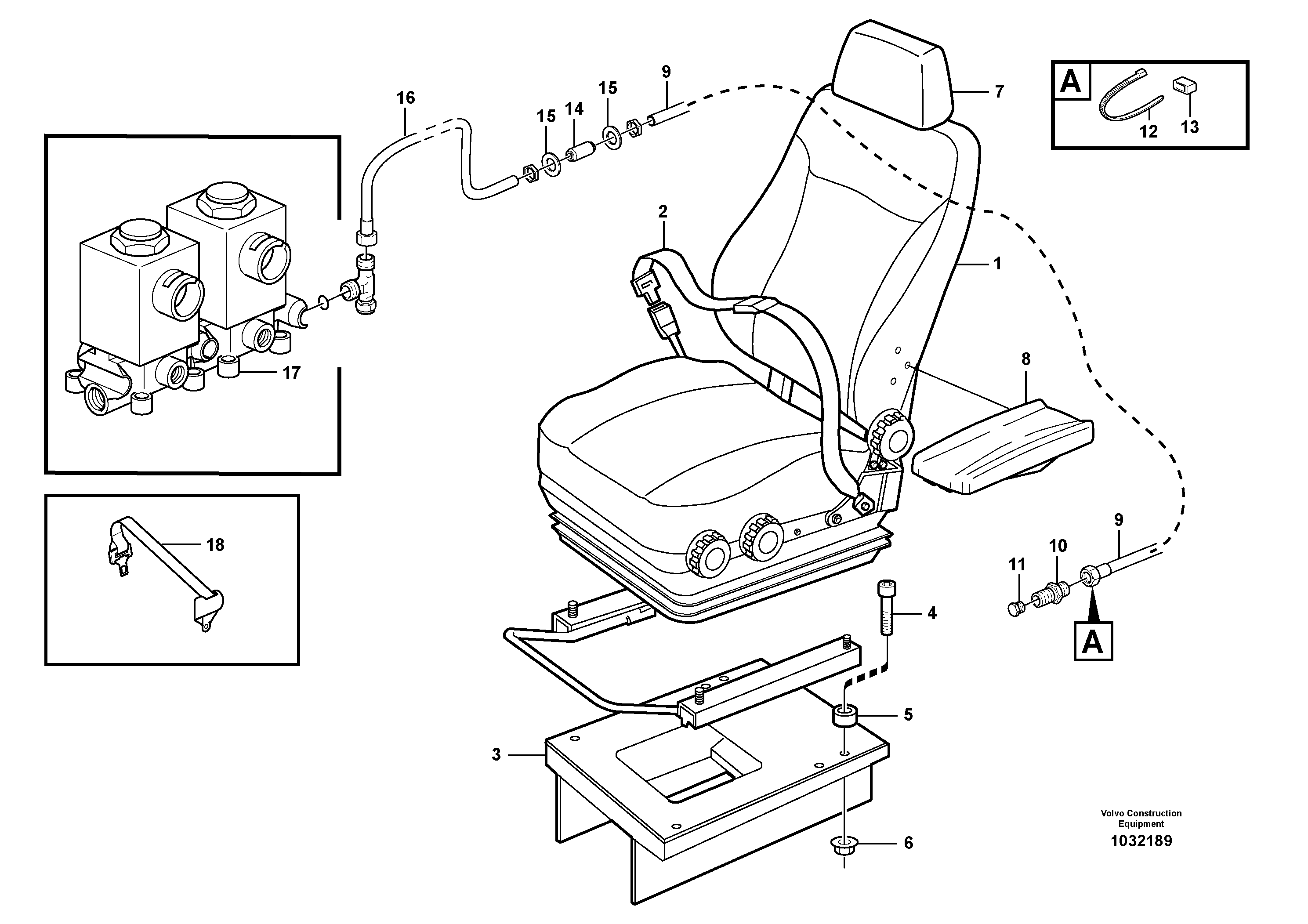 Схема запчастей Volvo A35E - 60139 Operator seat with fitting parts 