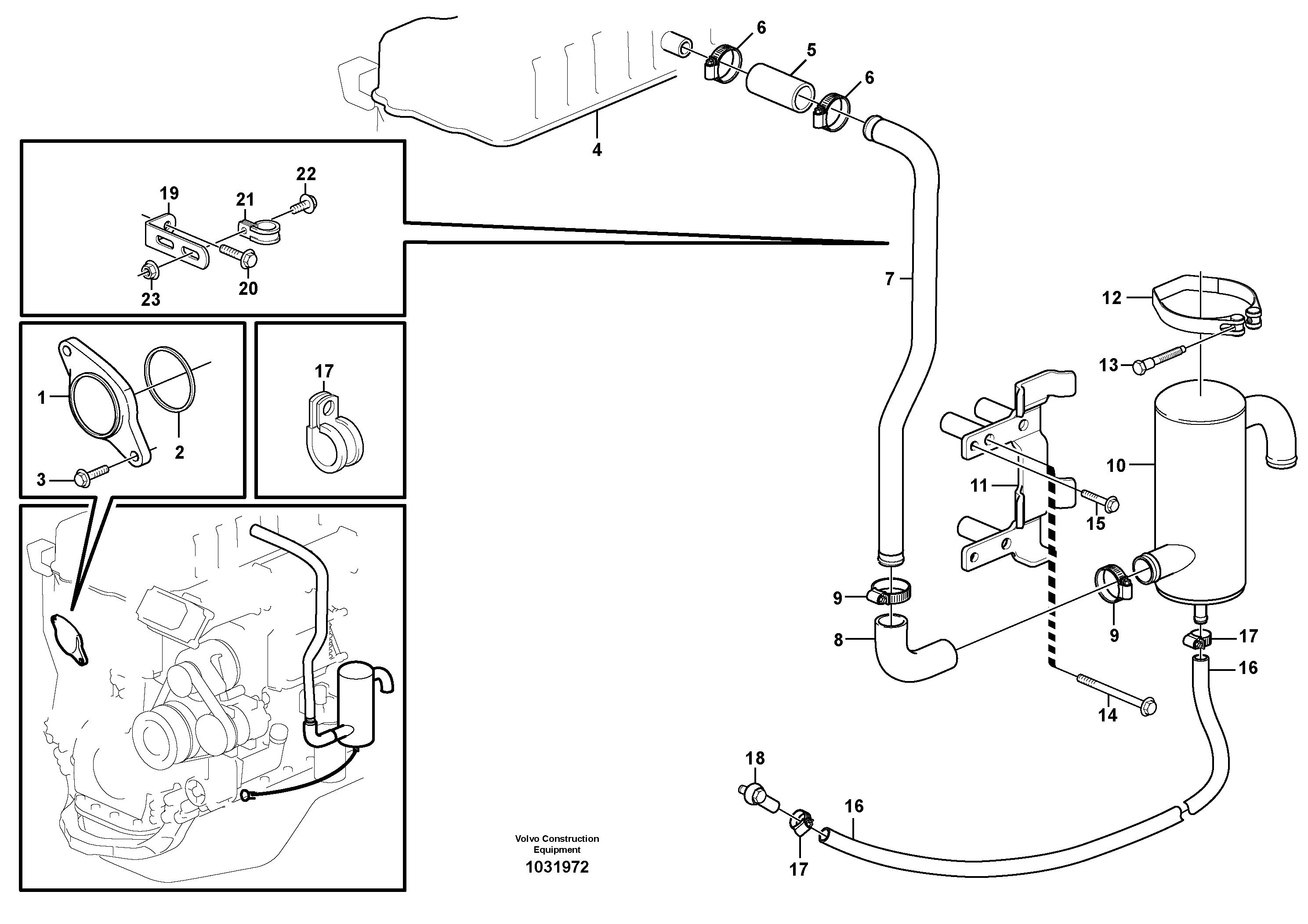 Схема запчастей Volvo A35E - 85592 Crankcase ventilation 