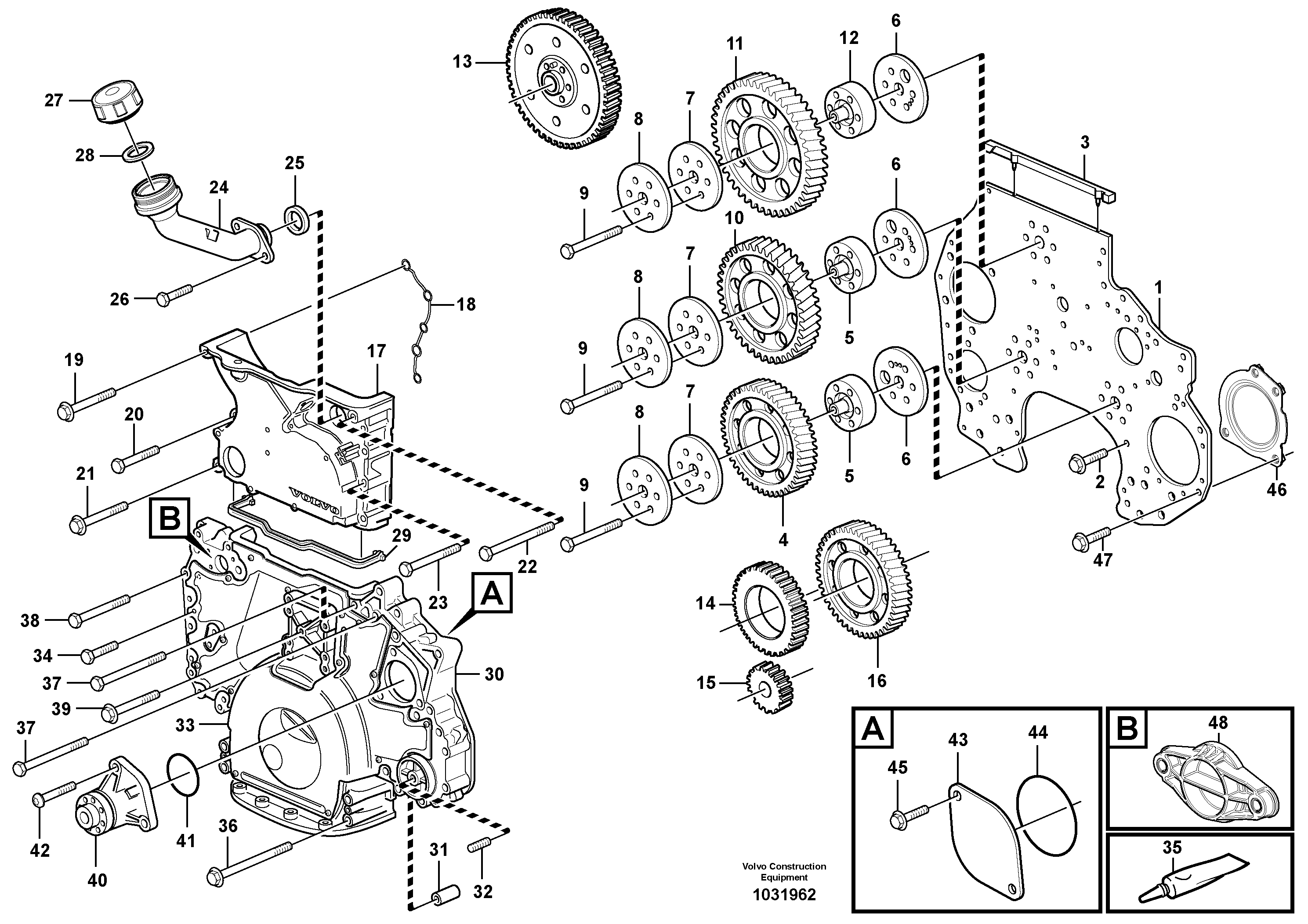 Схема запчастей Volvo A35E - 57930 Timing gear casing and gears 