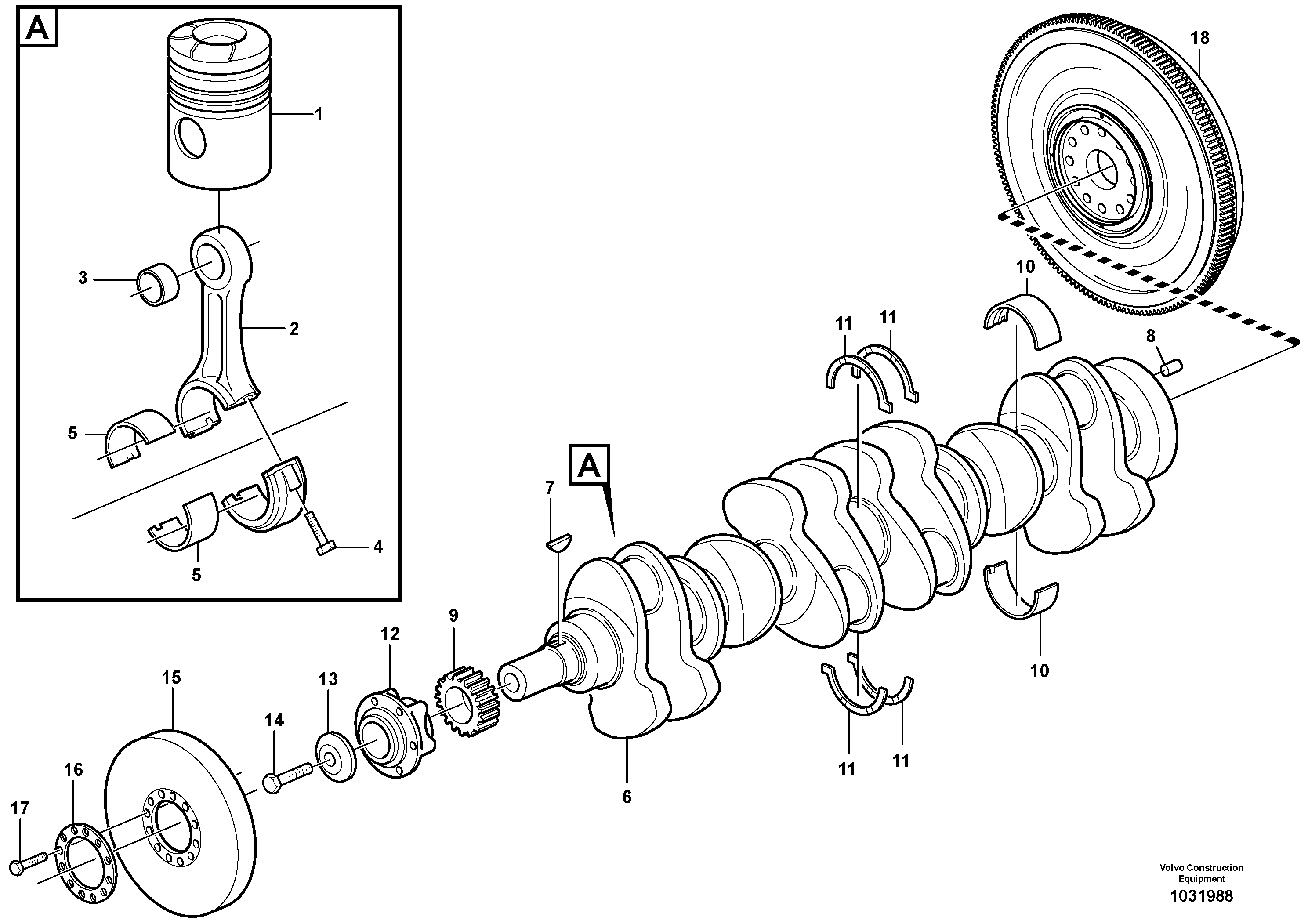 Схема запчастей Volvo A35E - 19506 Crankshaft and related parts 