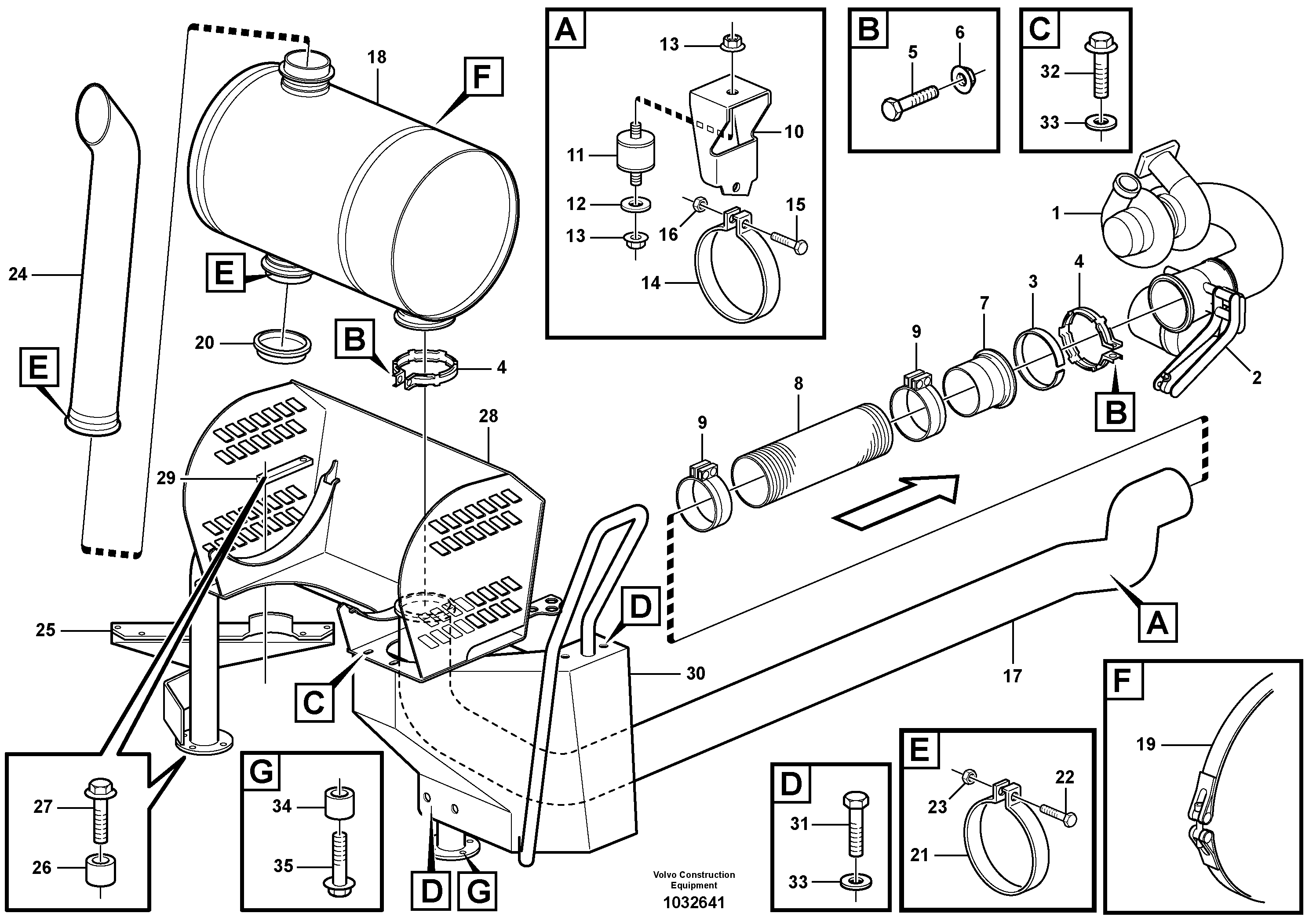 Схема запчастей Volvo A35E - 23463 Exhaust system, silencer 