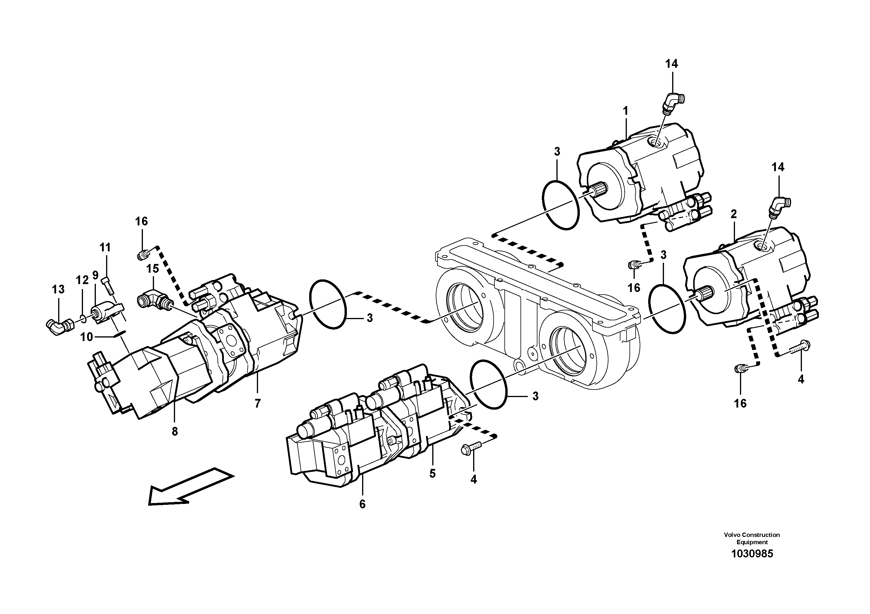 Схема запчастей Volvo A35E - 36434 Hydraulic pump with fitting parts 