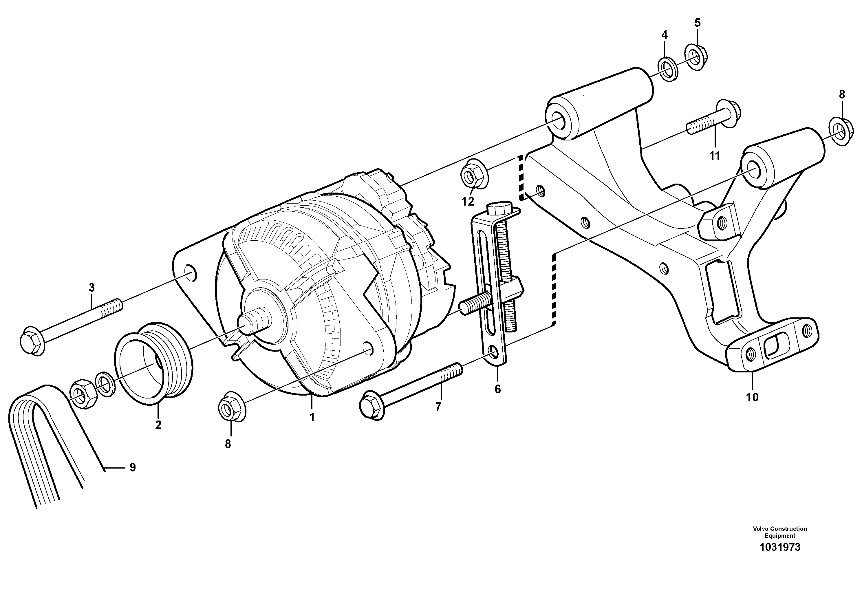 Схема запчастей Volvo A35E - 74670 Alternator with assembling details 