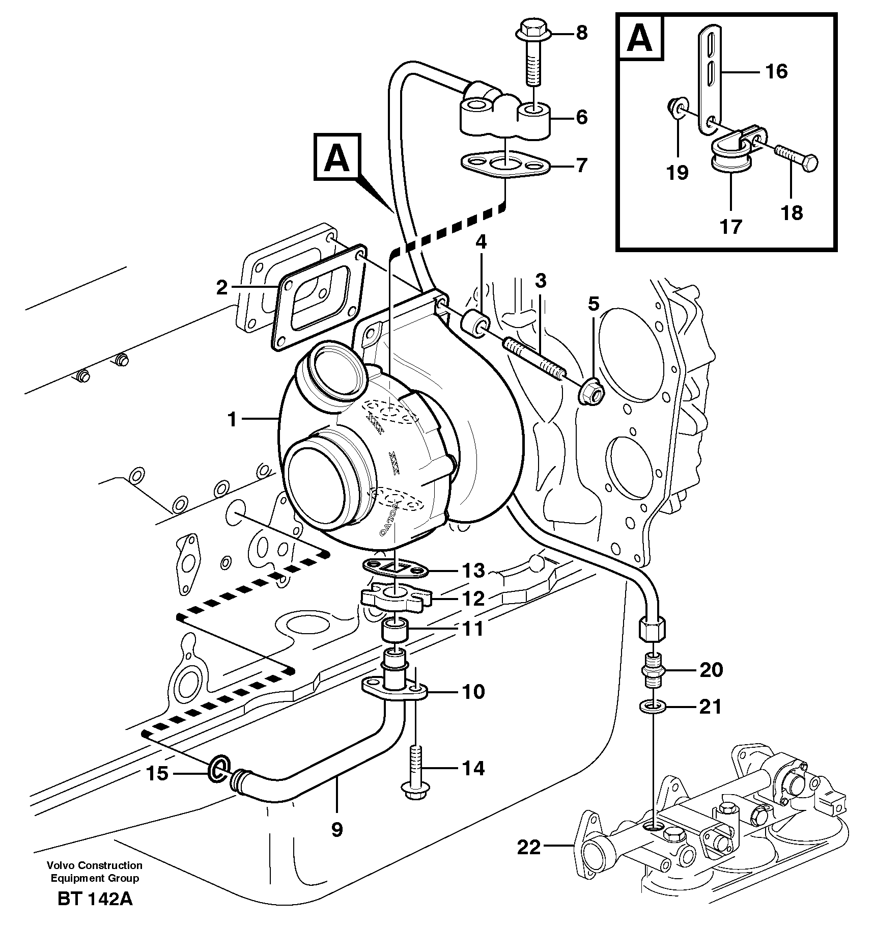 Схема запчастей Volvo A35E FS FULL SUSPENSION - 21645 Турбокомпрессор (турбина) с установочными деталями 