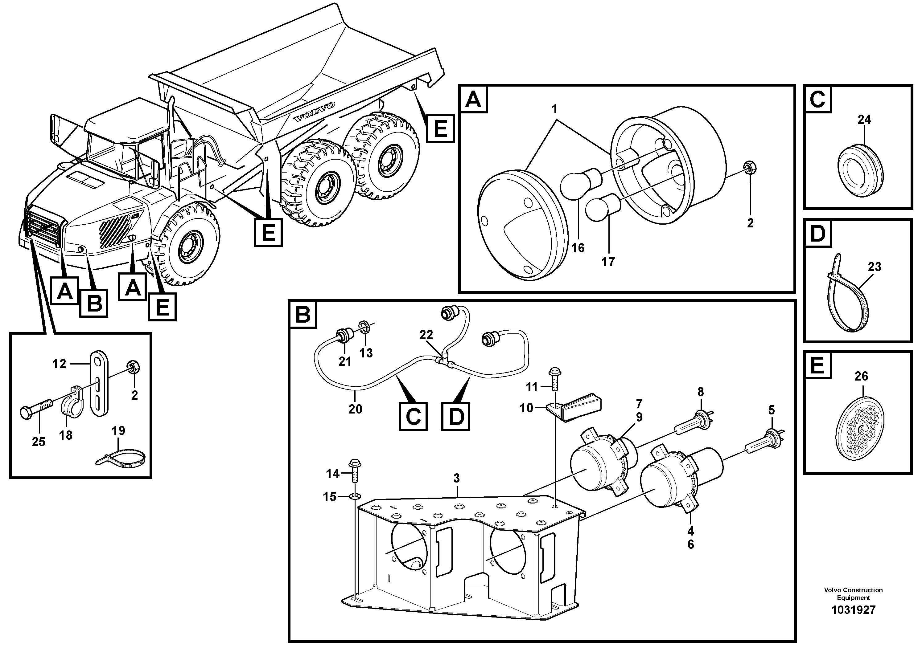 Схема запчастей Volvo A35E FS FULL SUSPENSION - 21654 Lighting, front 