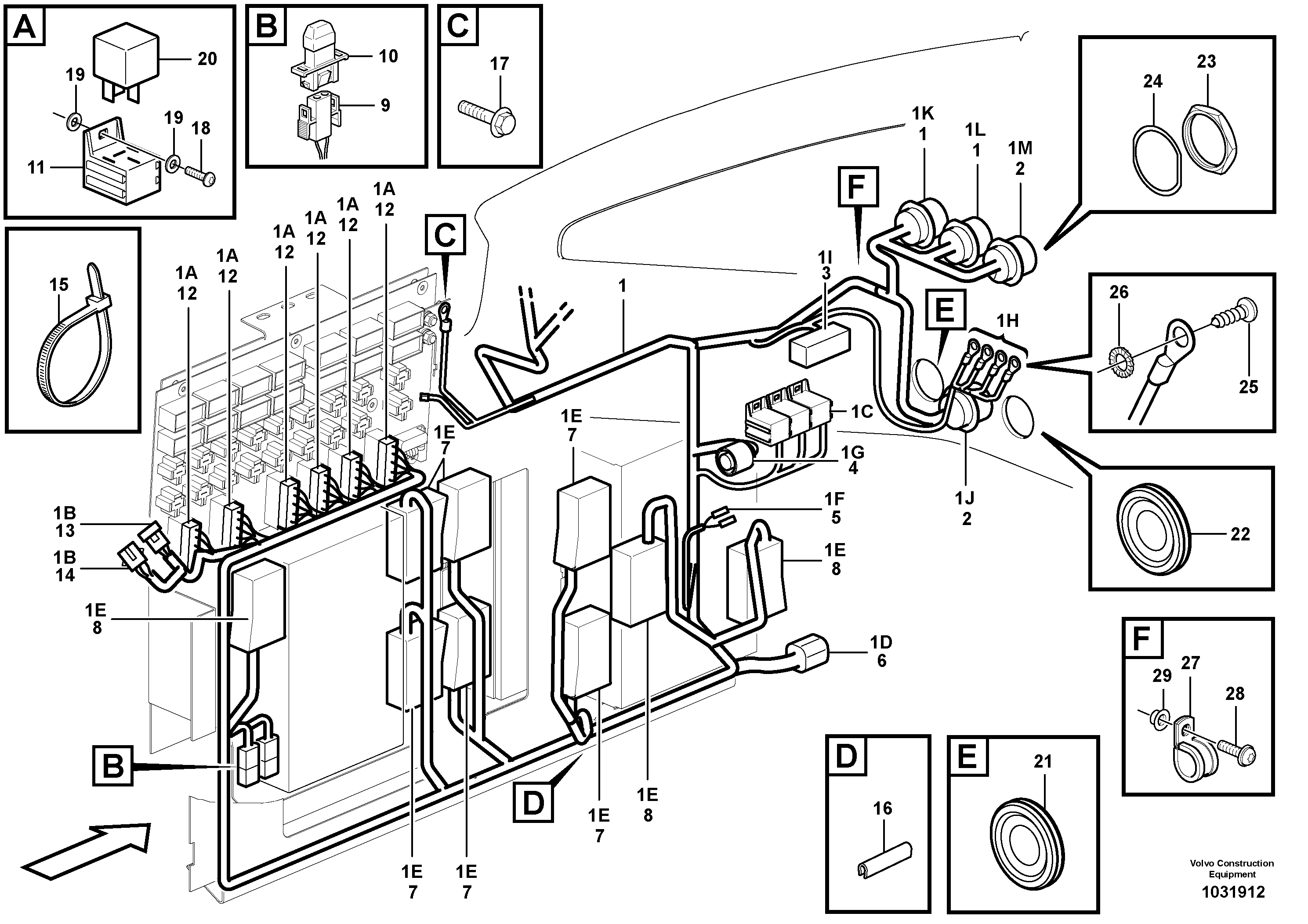 Схема запчастей Volvo A35E FS FULL SUSPENSION - 100348 Cable harness, electrical distribution unit 