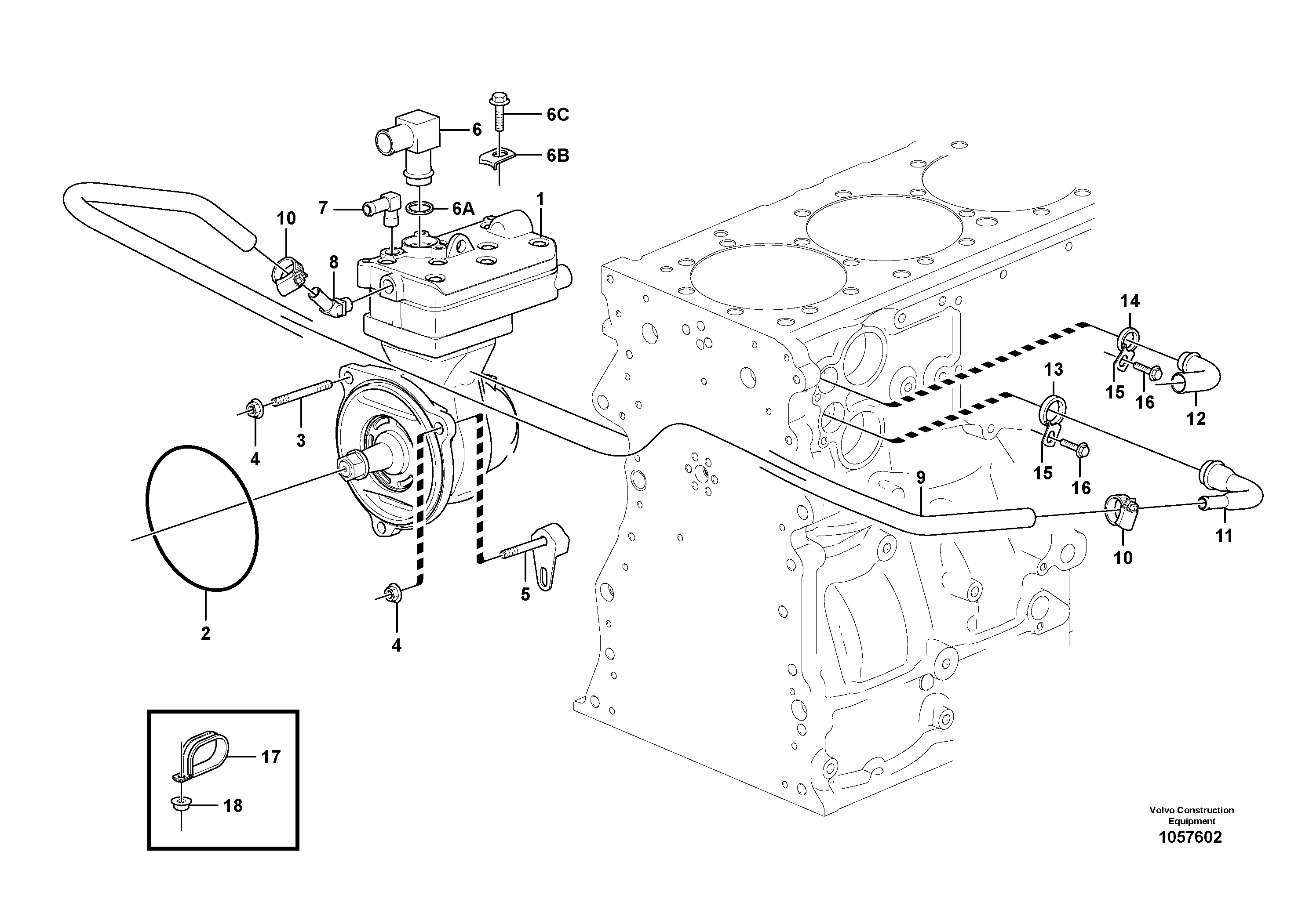 Схема запчастей Volvo A40E - 82439 Air-compressor with fitting parts 