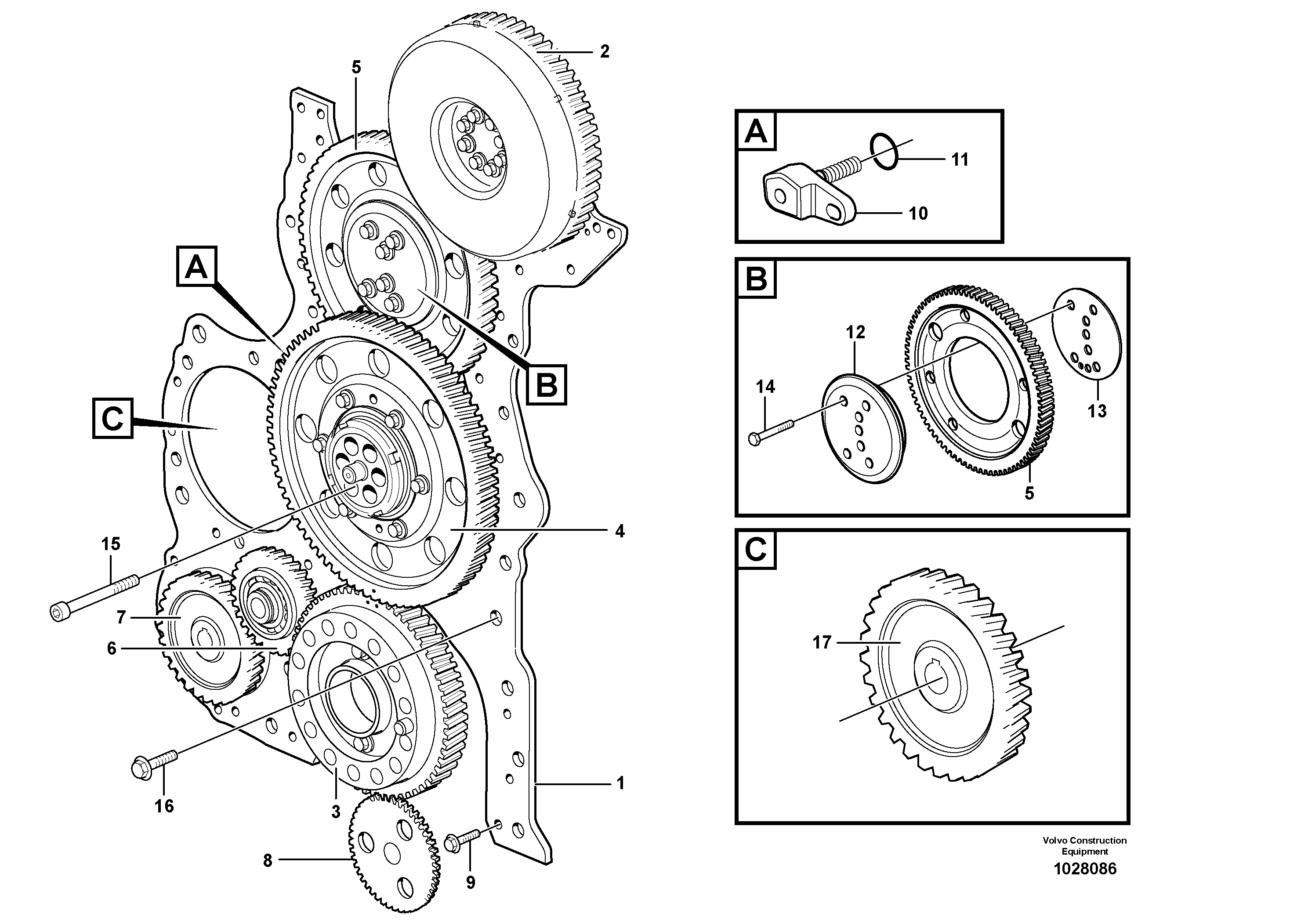 Схема запчастей Volvo A40E - 66124 Timing gear casing and gears 