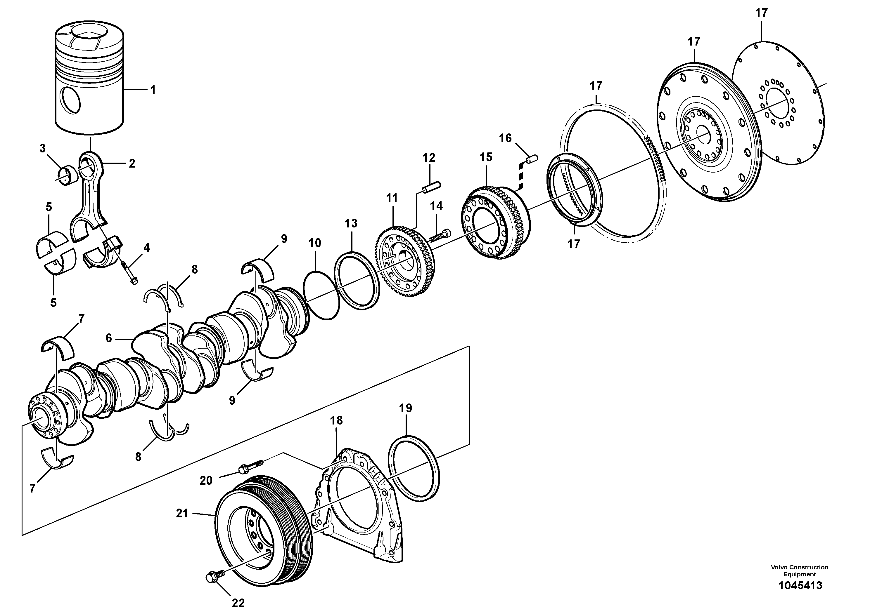 Схема запчастей Volvo A40E - 64858 Crankshaft and related parts 