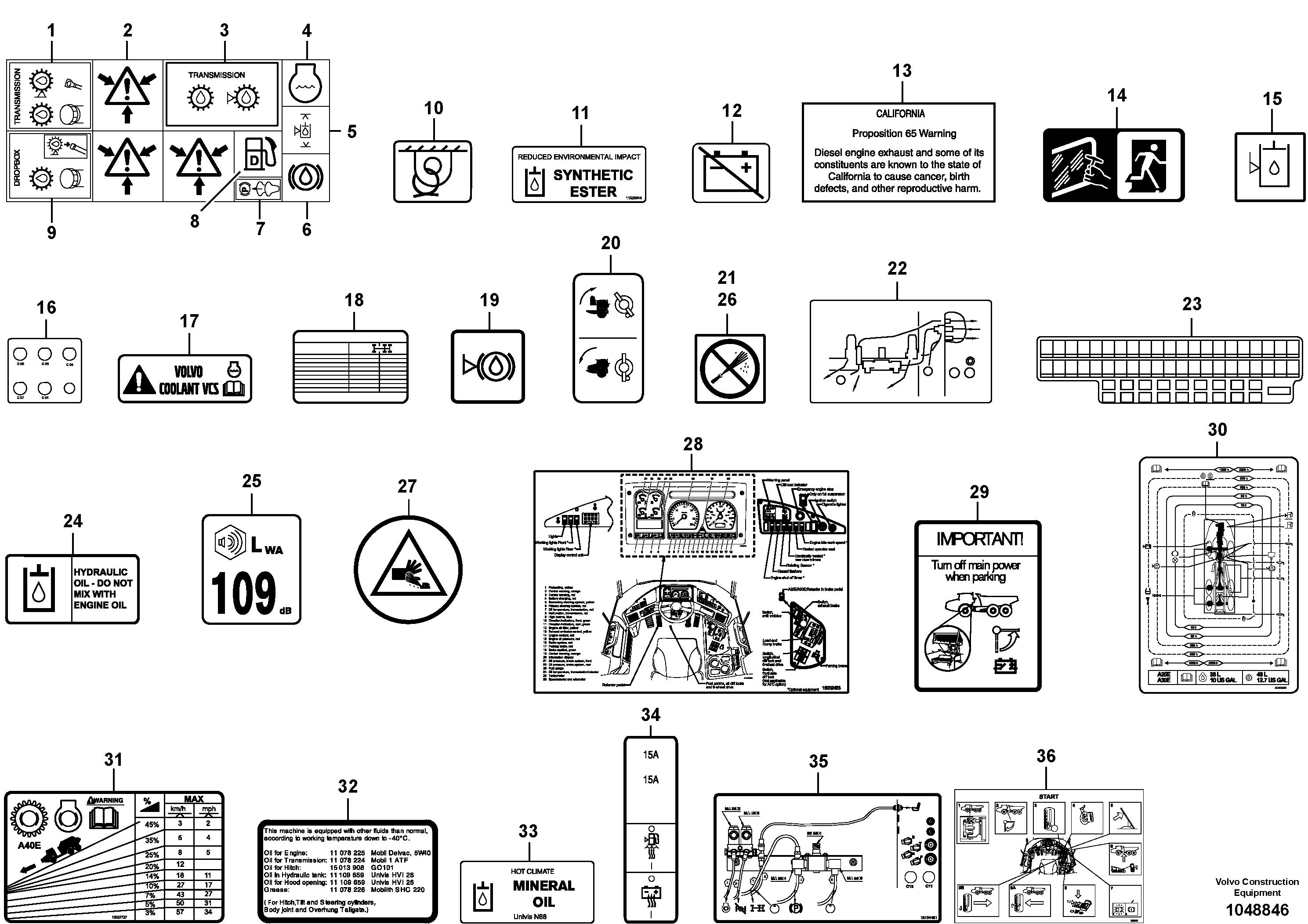 Схема запчастей Volvo A40E - 62385 Illustrations of sign plates and decals 