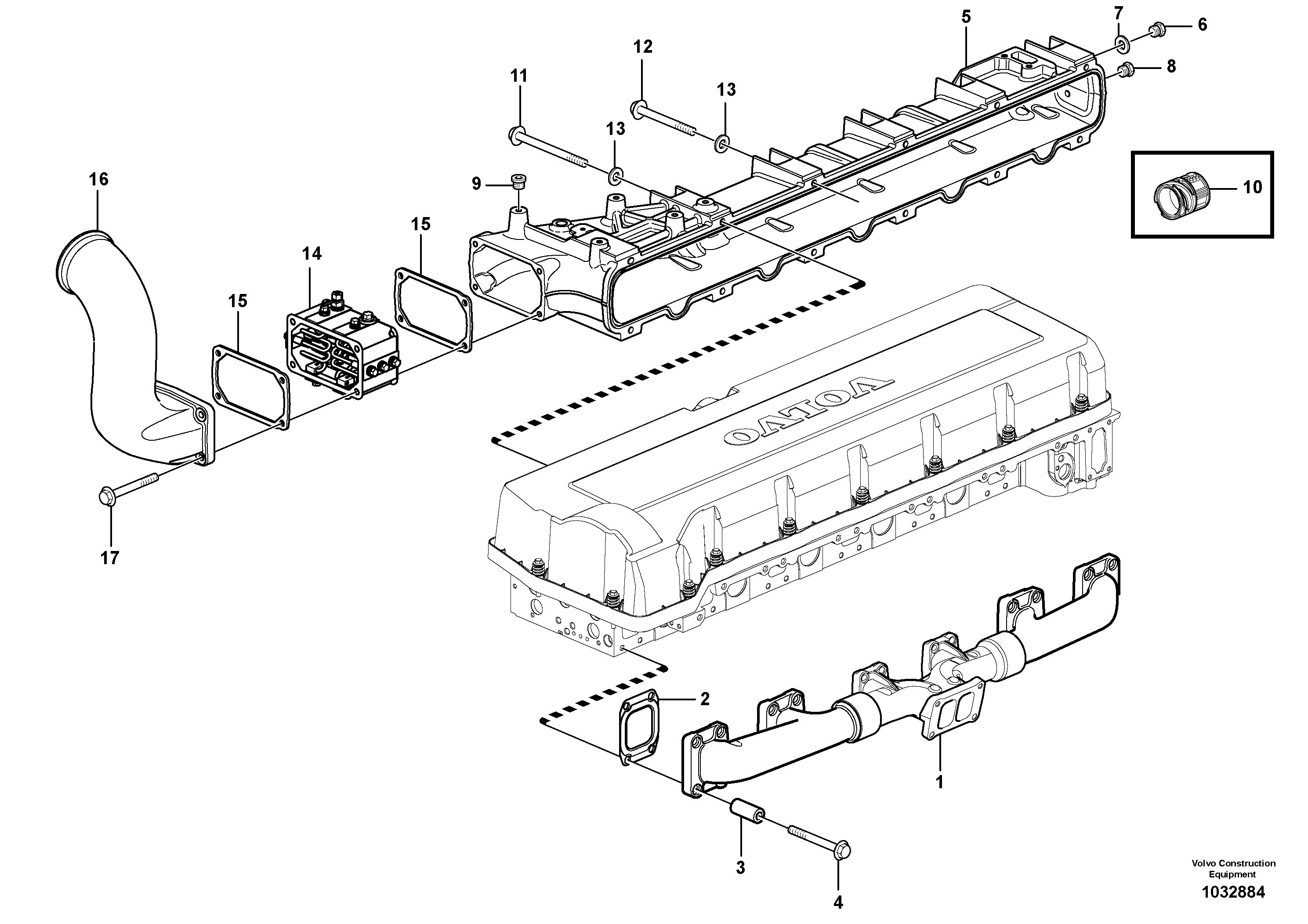 Схема запчастей Volvo A40E - 25068 Inlet manifold and exhaust manifold 