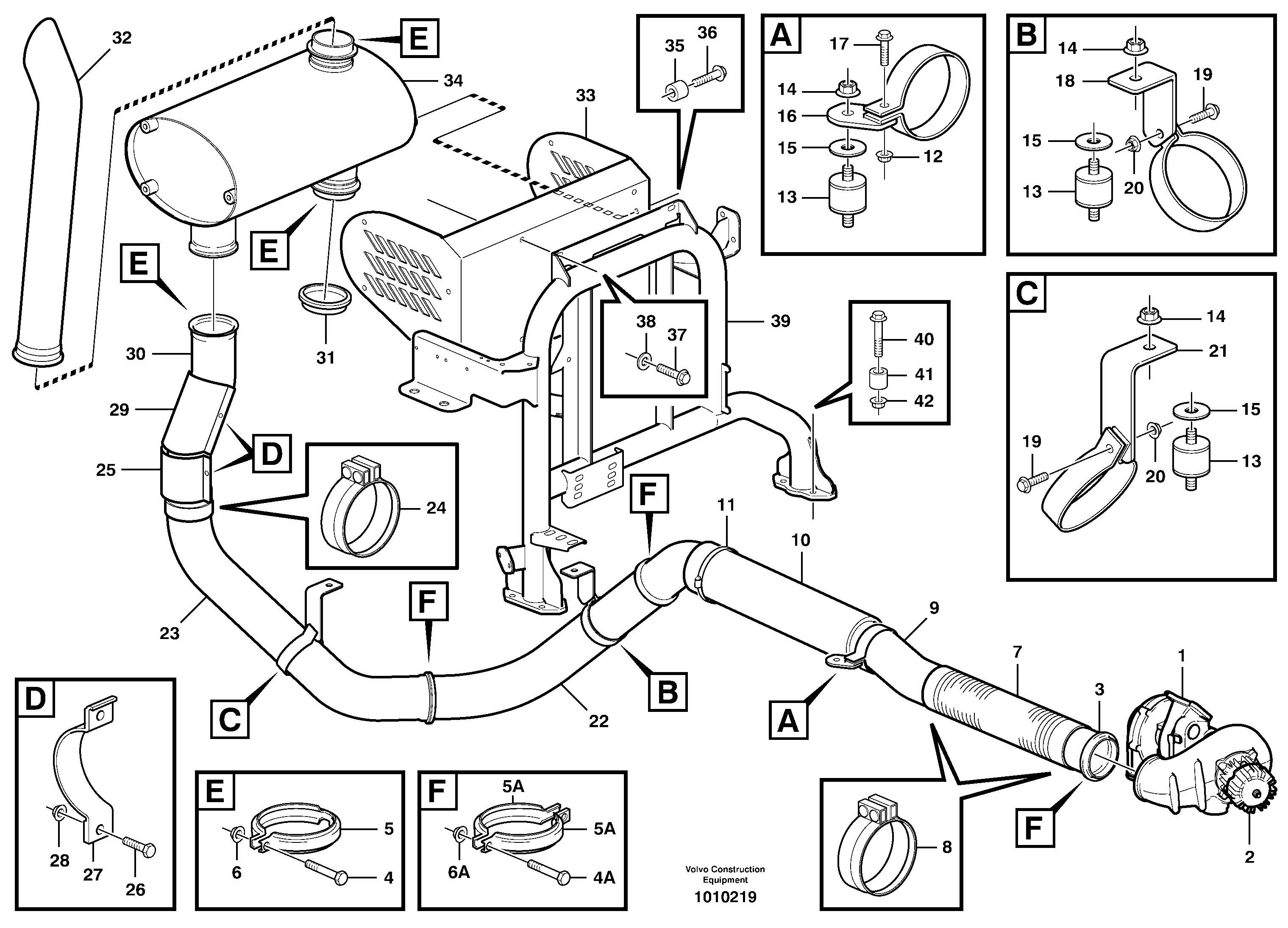 Схема запчастей Volvo A30D - 89533 Exhaust system, silencer A30D S/N 12001 - S/N 73000 - BRA