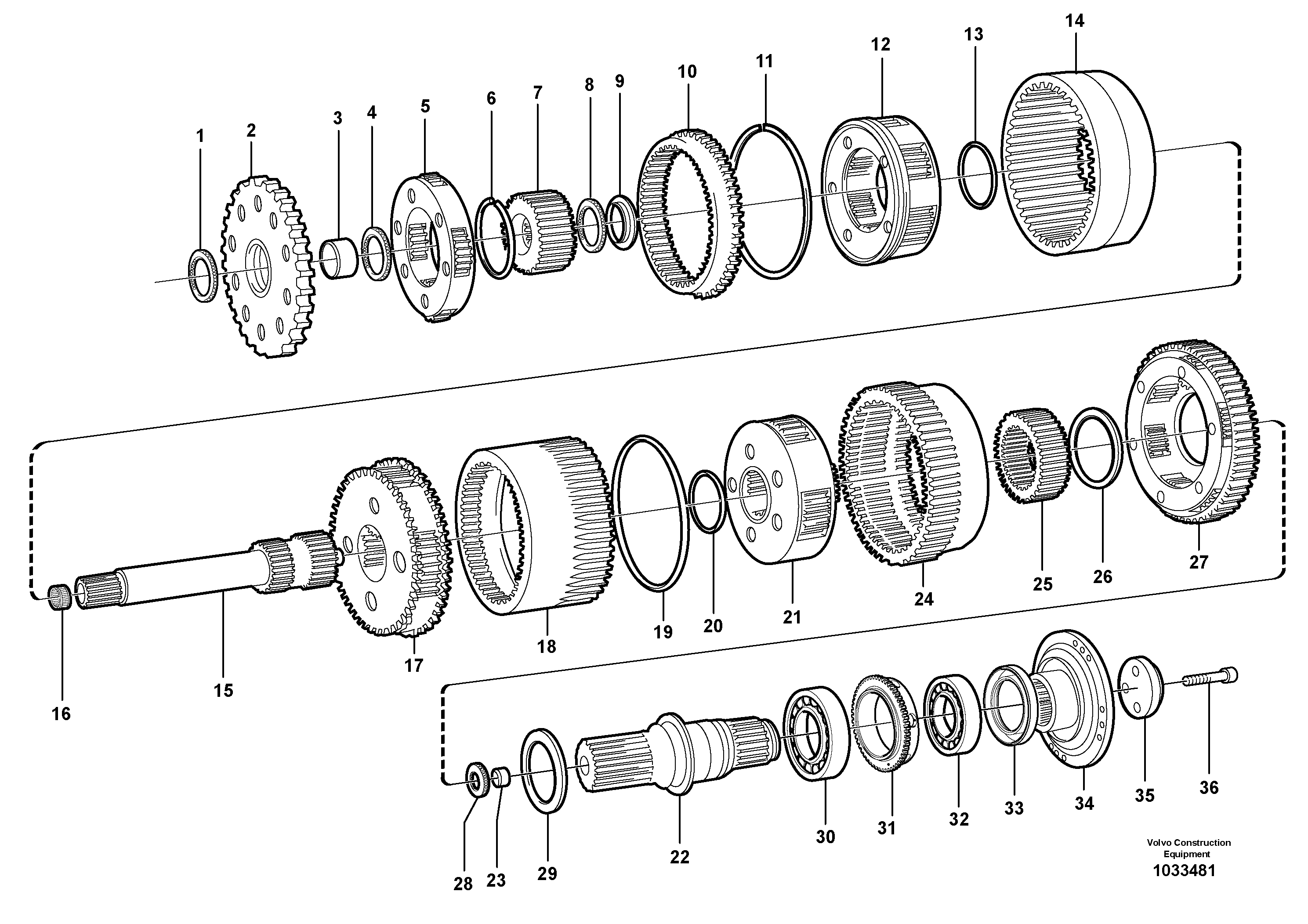 Схема запчастей Volvo A30D - 95102 Planetary gears and shafts A30D S/N 12001 - S/N 73000 - BRA