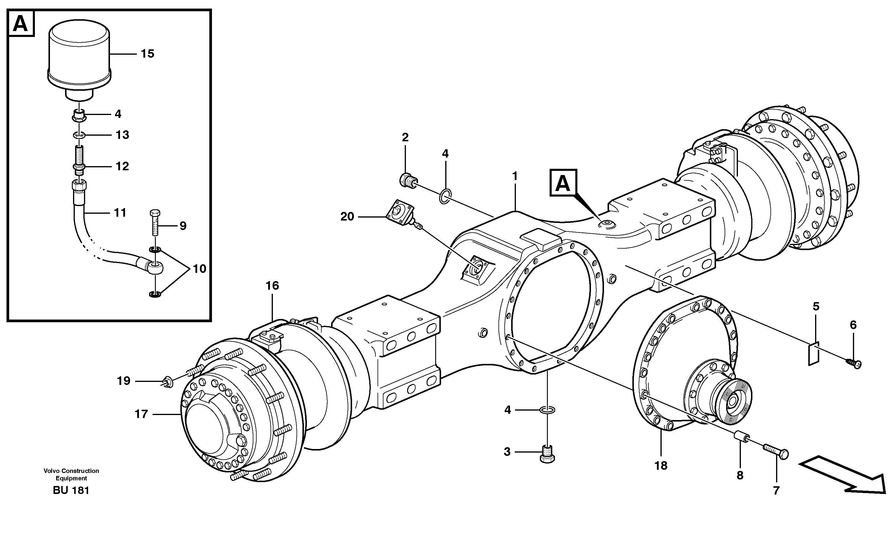 Схема запчастей Volvo A30D - 197 Planetary axle 2, load unit A30D S/N 12001 - S/N 73000 - BRA