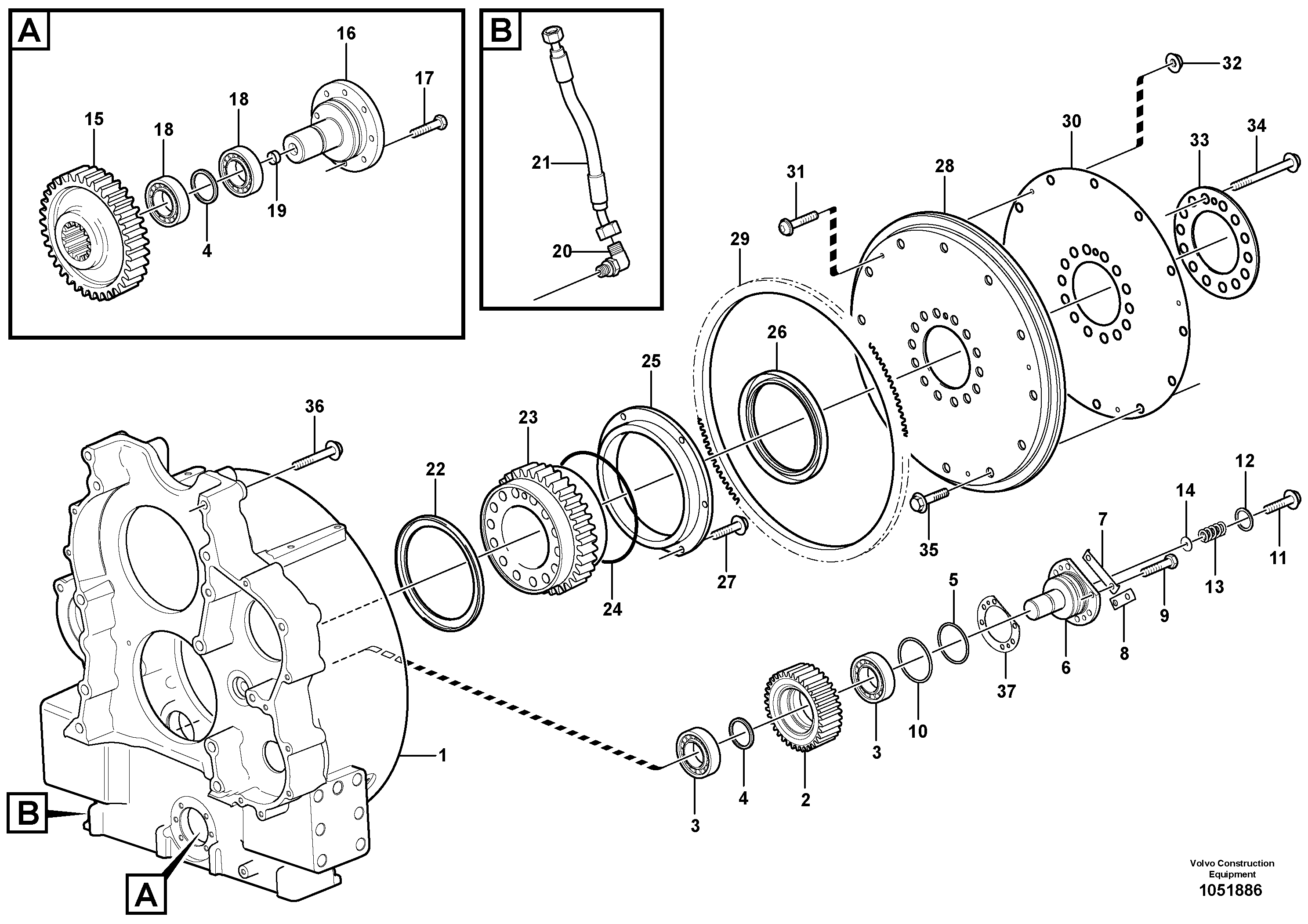 Схема запчастей Volvo A30D - 106529 Pump drive A30D S/N 12001 - S/N 73000 - BRA