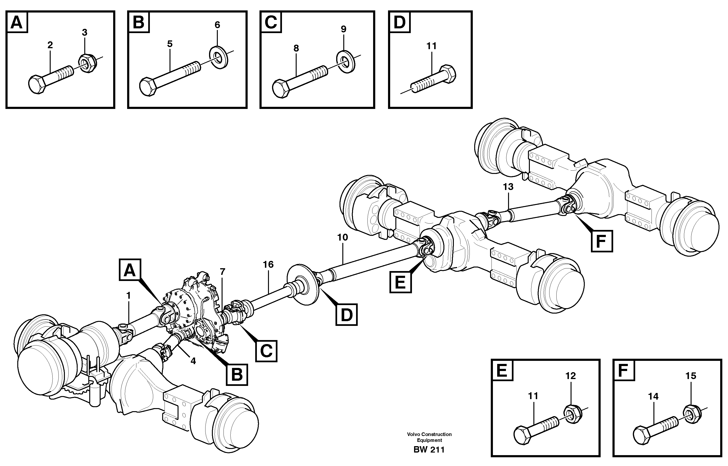 Схема запчастей Volvo A30D - 19744 Propeller shafts with fitting parts A30D S/N -11999, - 60093 USA S/N-72999 BRAZIL