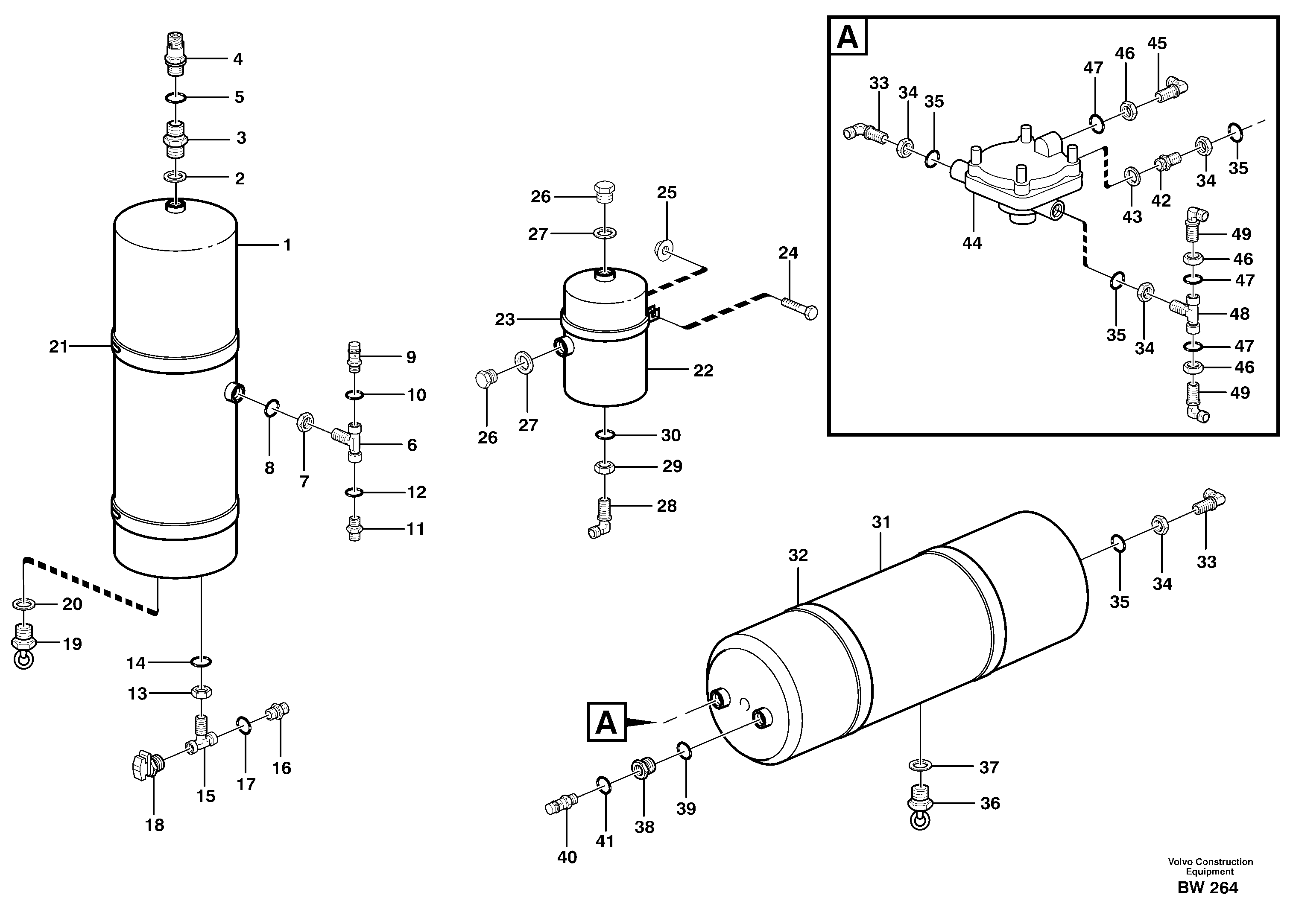 Схема запчастей Volvo A30D - 63496 Compressed-air reservoir with fitting parts A30D S/N -11999, - 60093 USA S/N-72999 BRAZIL