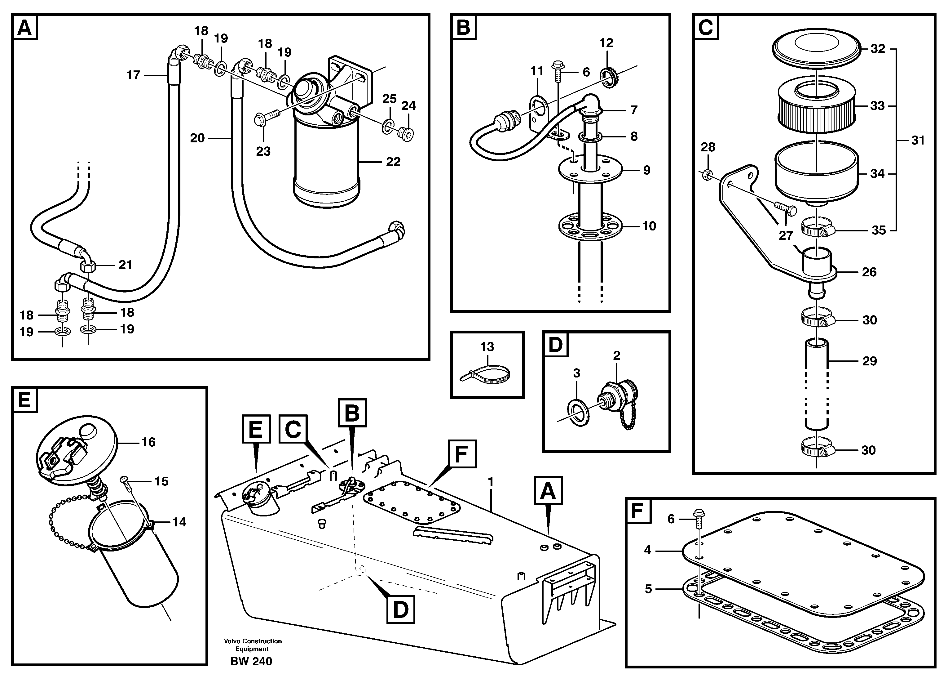 Схема запчастей Volvo A30D - 100497 Fuel tank, fuel pipes A30D S/N -11999, - 60093 USA S/N-72999 BRAZIL