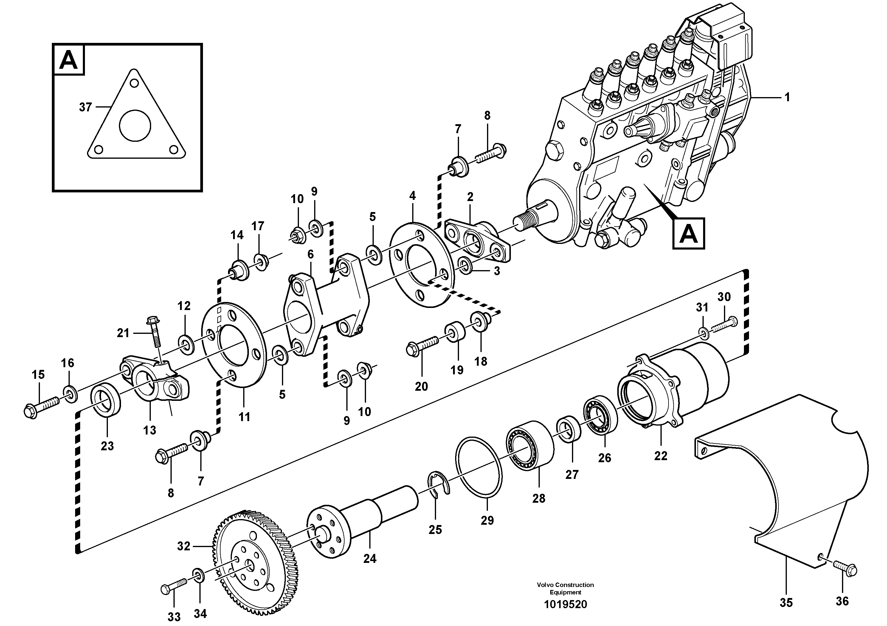 Схема запчастей Volvo A30D - 86564 Pump drive A30D S/N -11999, - 60093 USA S/N-72999 BRAZIL