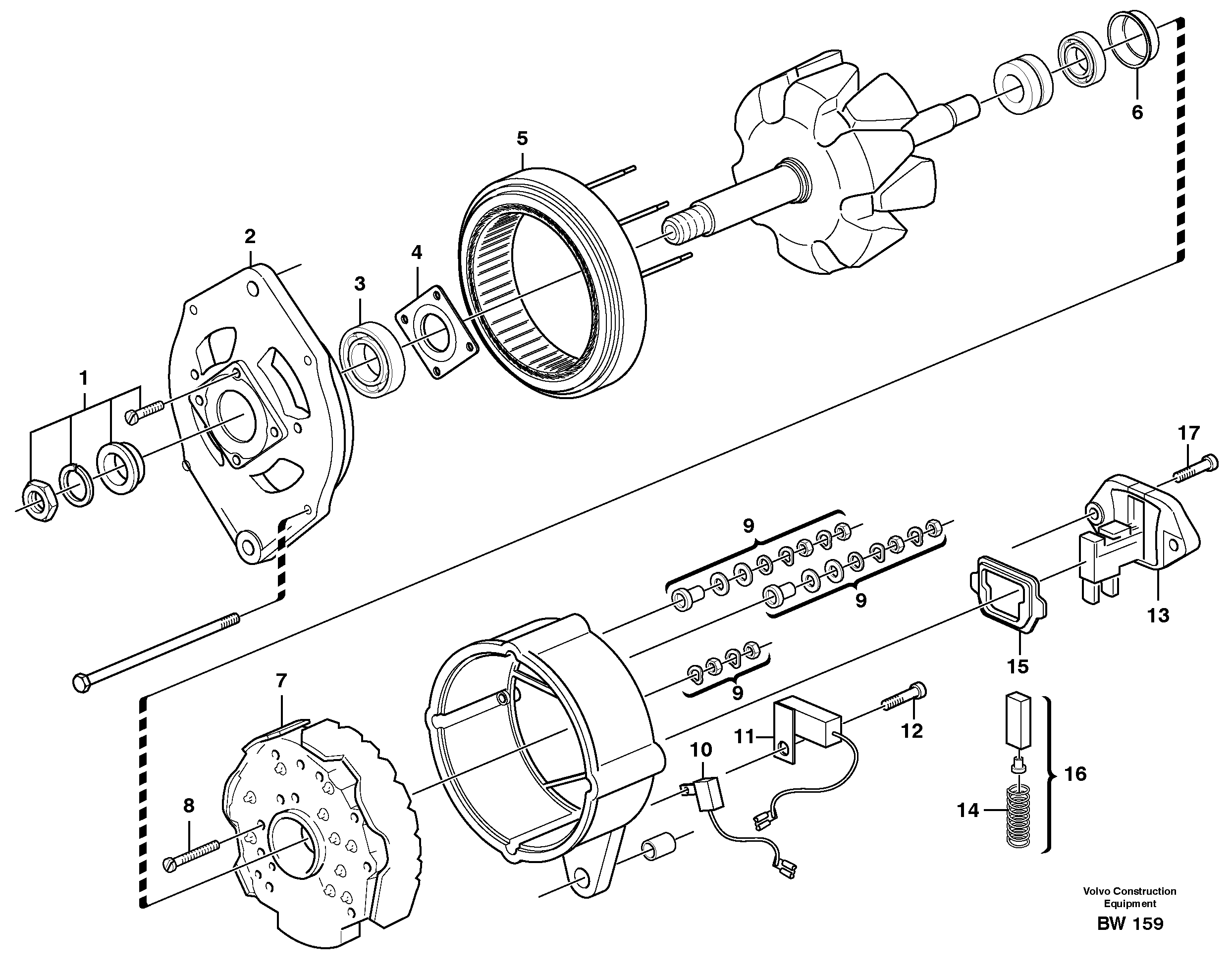 Схема запчастей Volvo A30D - 16015 Alternator A30D S/N -11999, - 60093 USA S/N-72999 BRAZIL