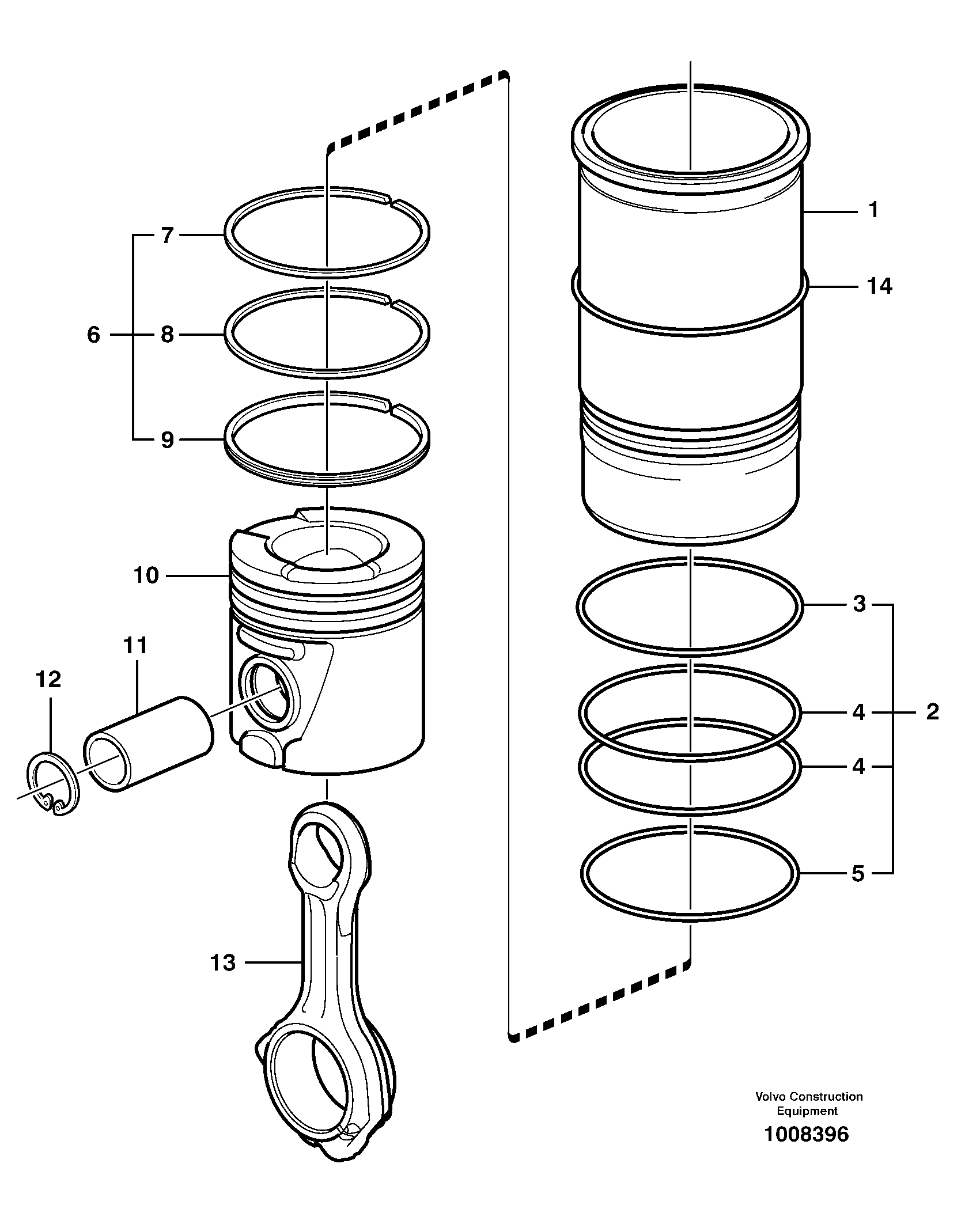 Схема запчастей Volvo A30D - 8090 Cylinder liner and piston A30D S/N 12001 - S/N 73000 - BRA