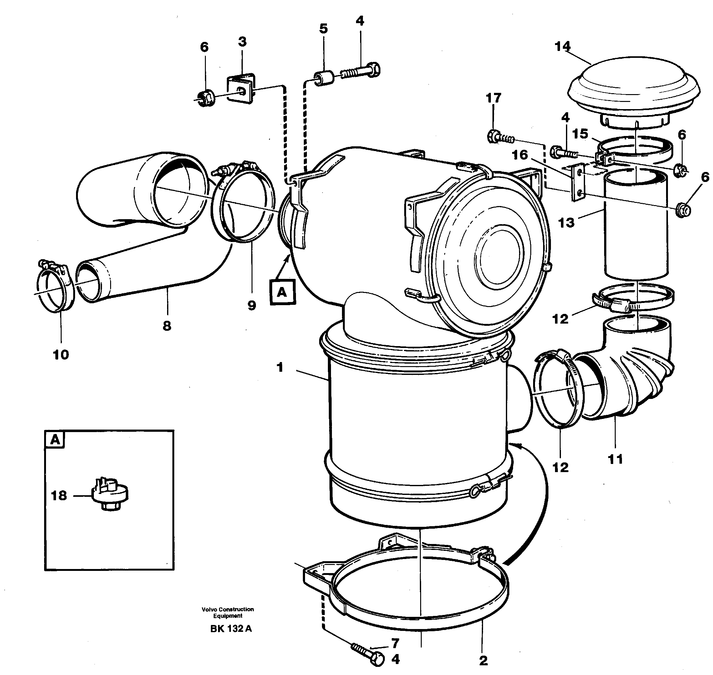 Схема запчастей Volvo A35C - 57601 Inlet system, air cleaner A35C VOLVO BM VOLVO BM A35C SER NO - 4620