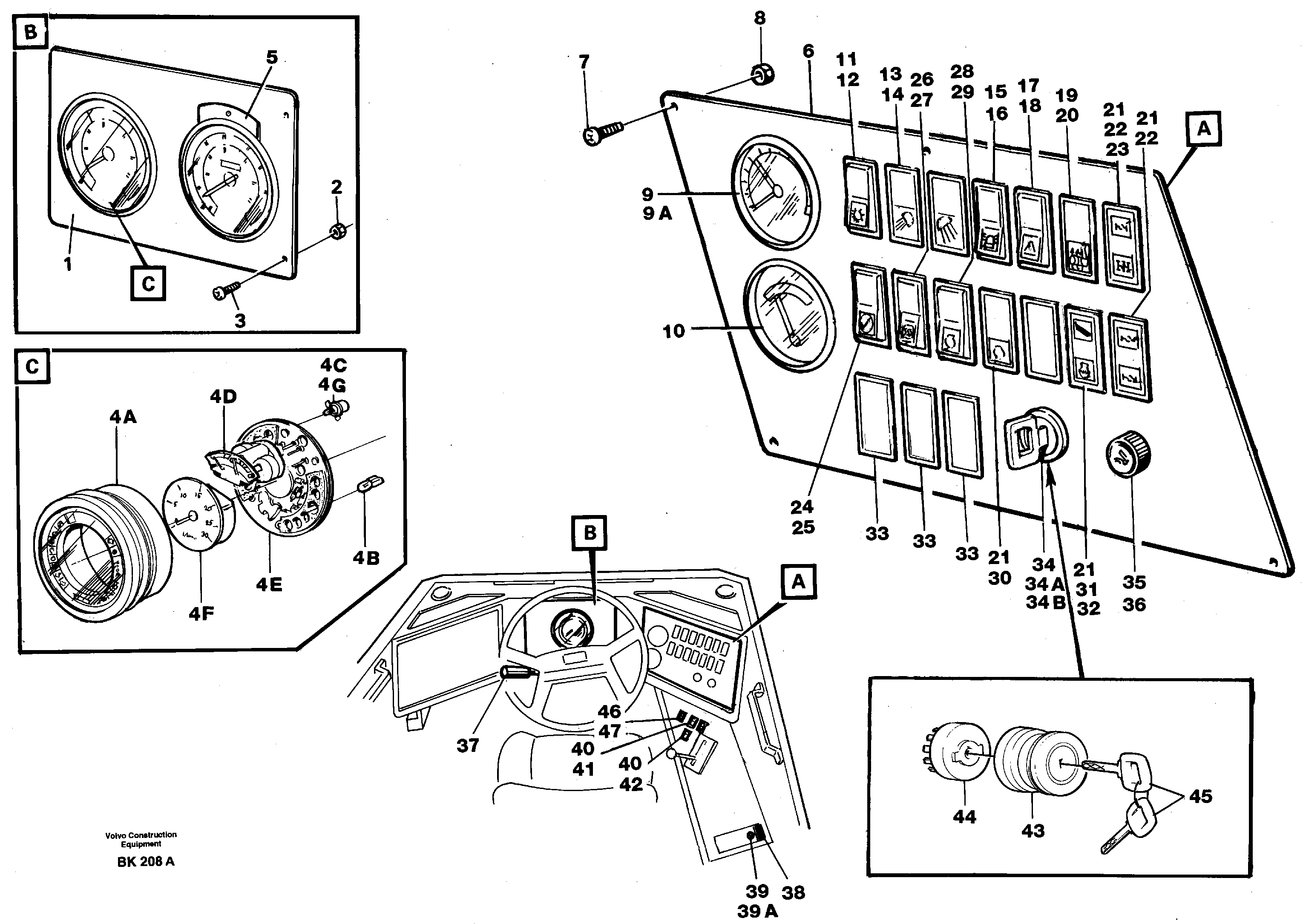 Схема запчастей Volvo A35C - 61162 Instrument panel A35C VOLVO BM VOLVO BM A35C SER NO - 4620