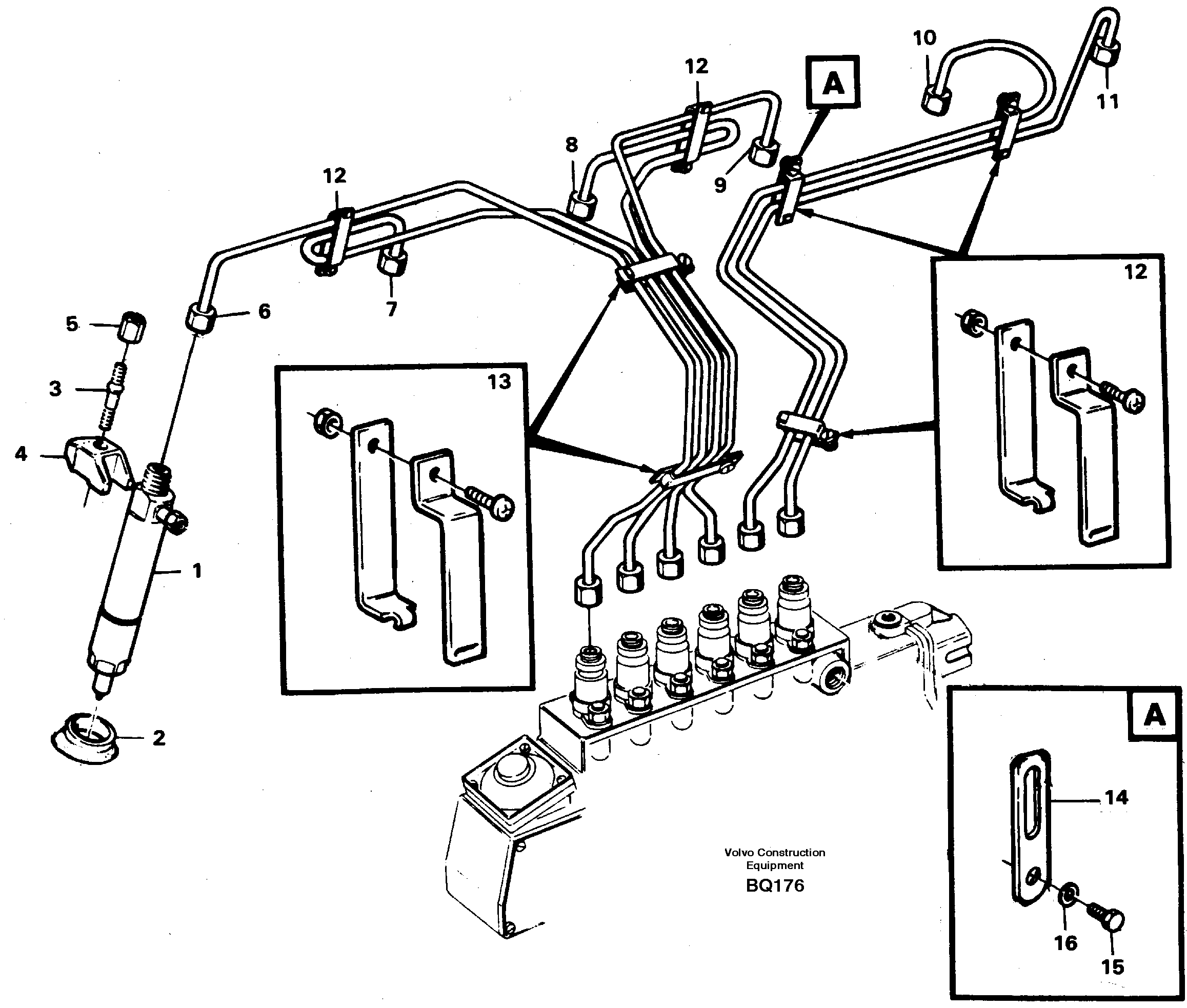 Схема запчастей Volvo A35C - 60970 Delivery pipes-injectors A35C SER NO 4621-, SER NO USA 60001-