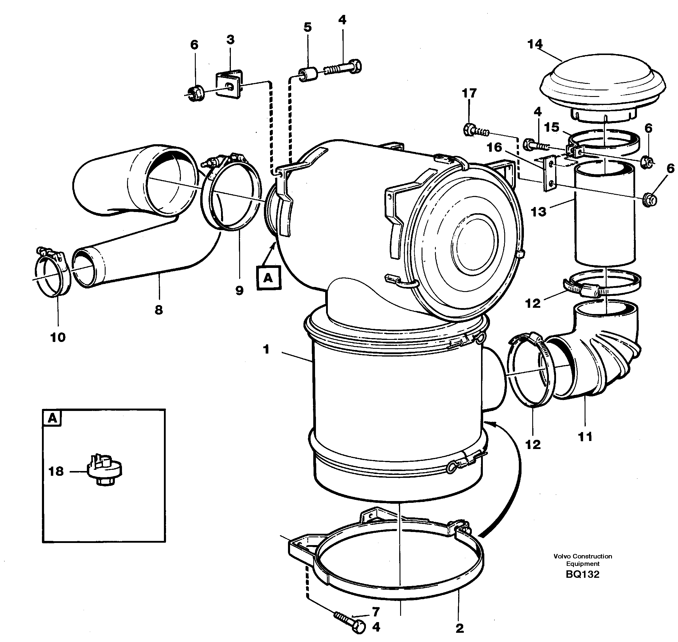 Схема запчастей Volvo A35C - 58799 Inlet system, air cleaner A35C SER NO 4621-, SER NO USA 60001-