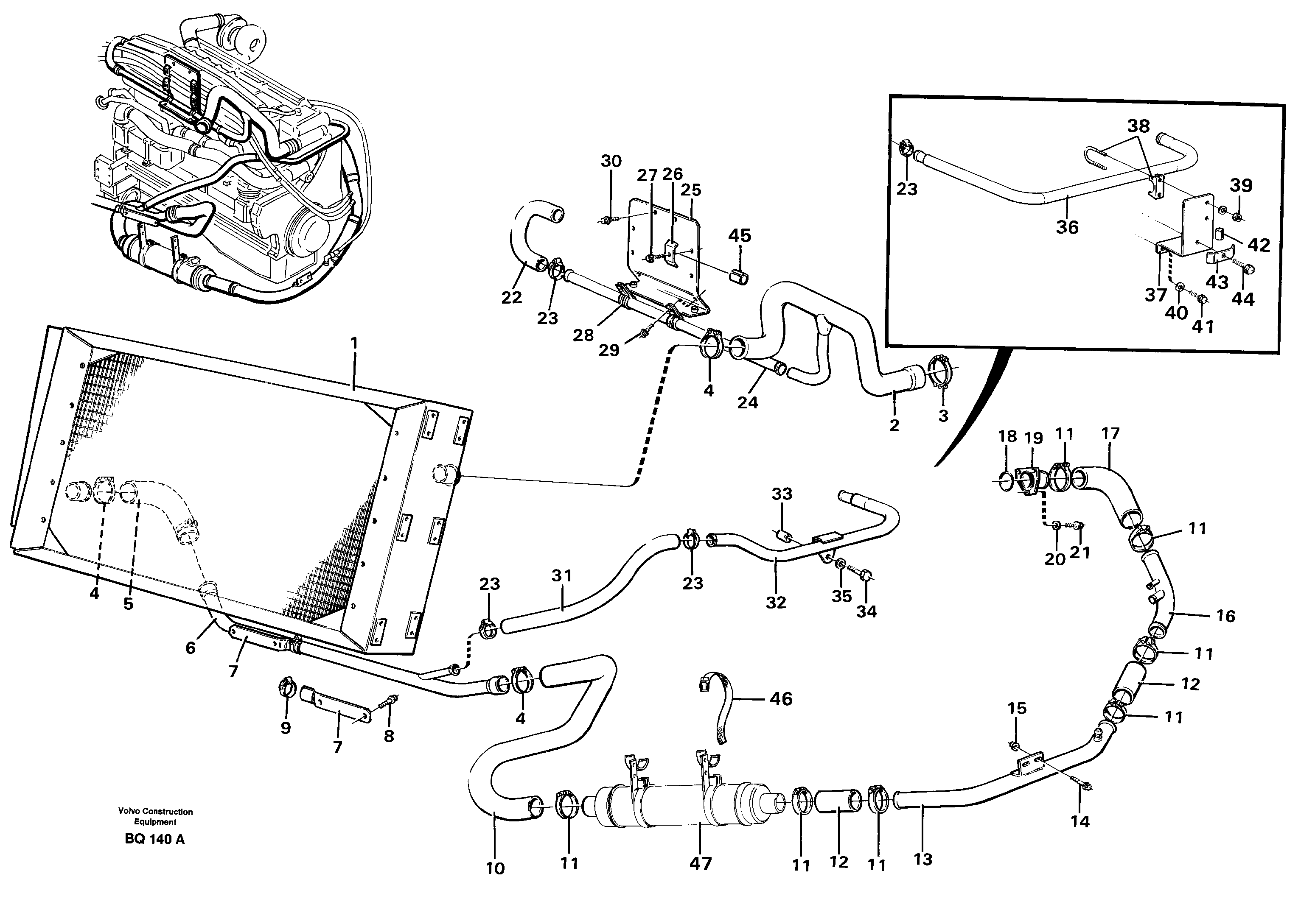 Схема запчастей Volvo A35C - 90309 Cooling system. Radiator and charge air cooler A35C SER NO 4621-, SER NO USA 60001-