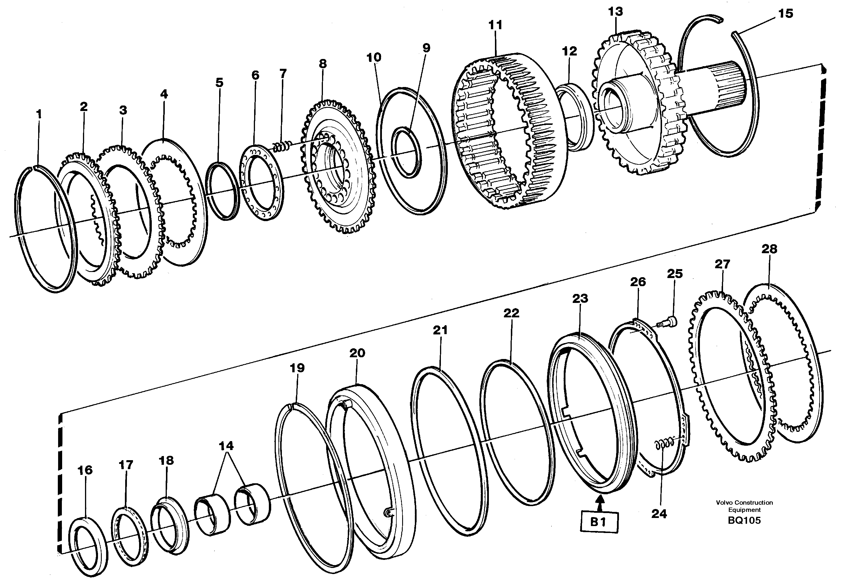 Схема запчастей Volvo A35C - 81758 Clutch and brake A35C SER NO 4621-, SER NO USA 60001-