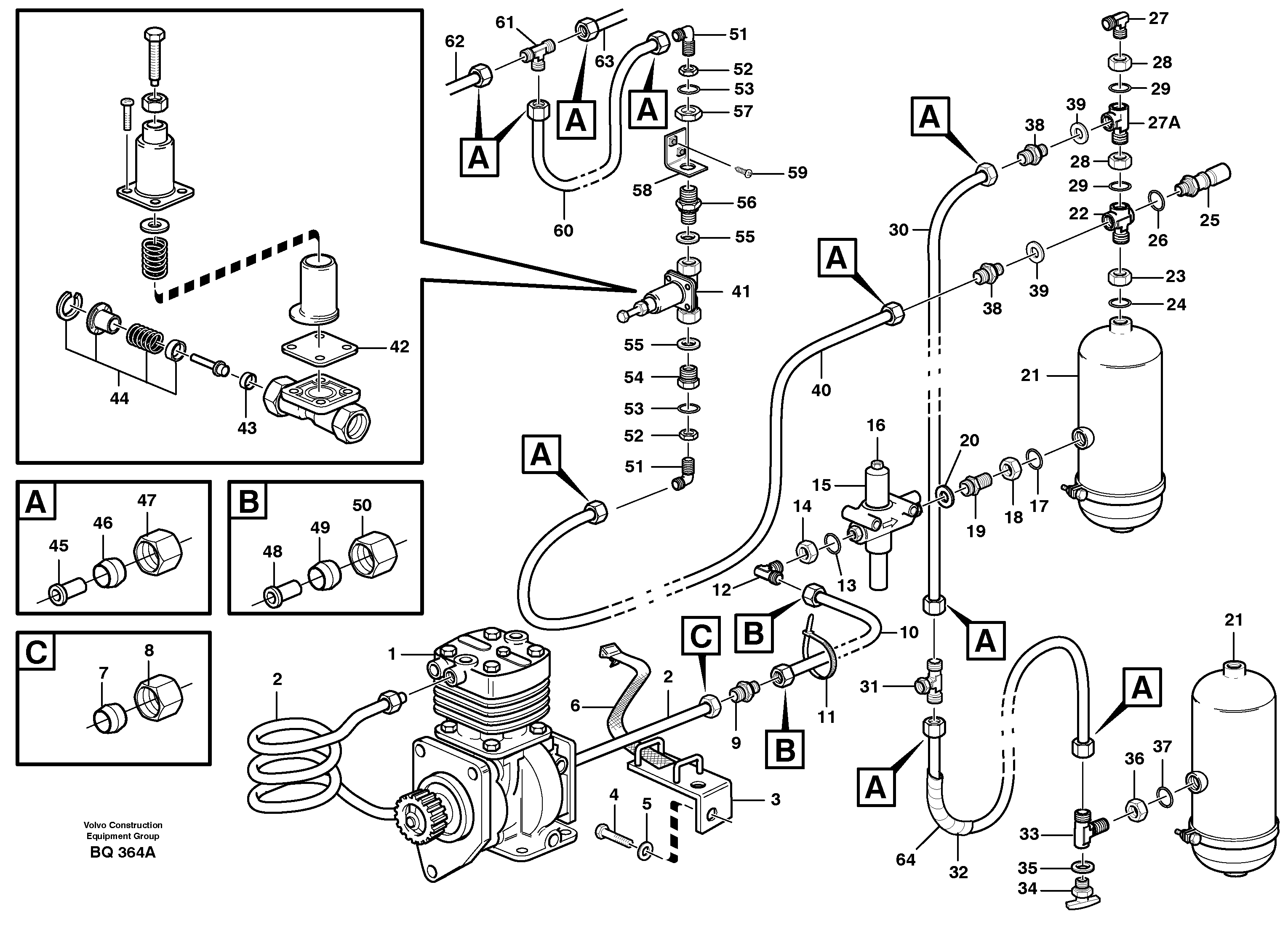 Схема запчастей Volvo A35C - 64305 Feed lines, wet tank and regulator A35C SER NO 4621-, SER NO USA 60001-