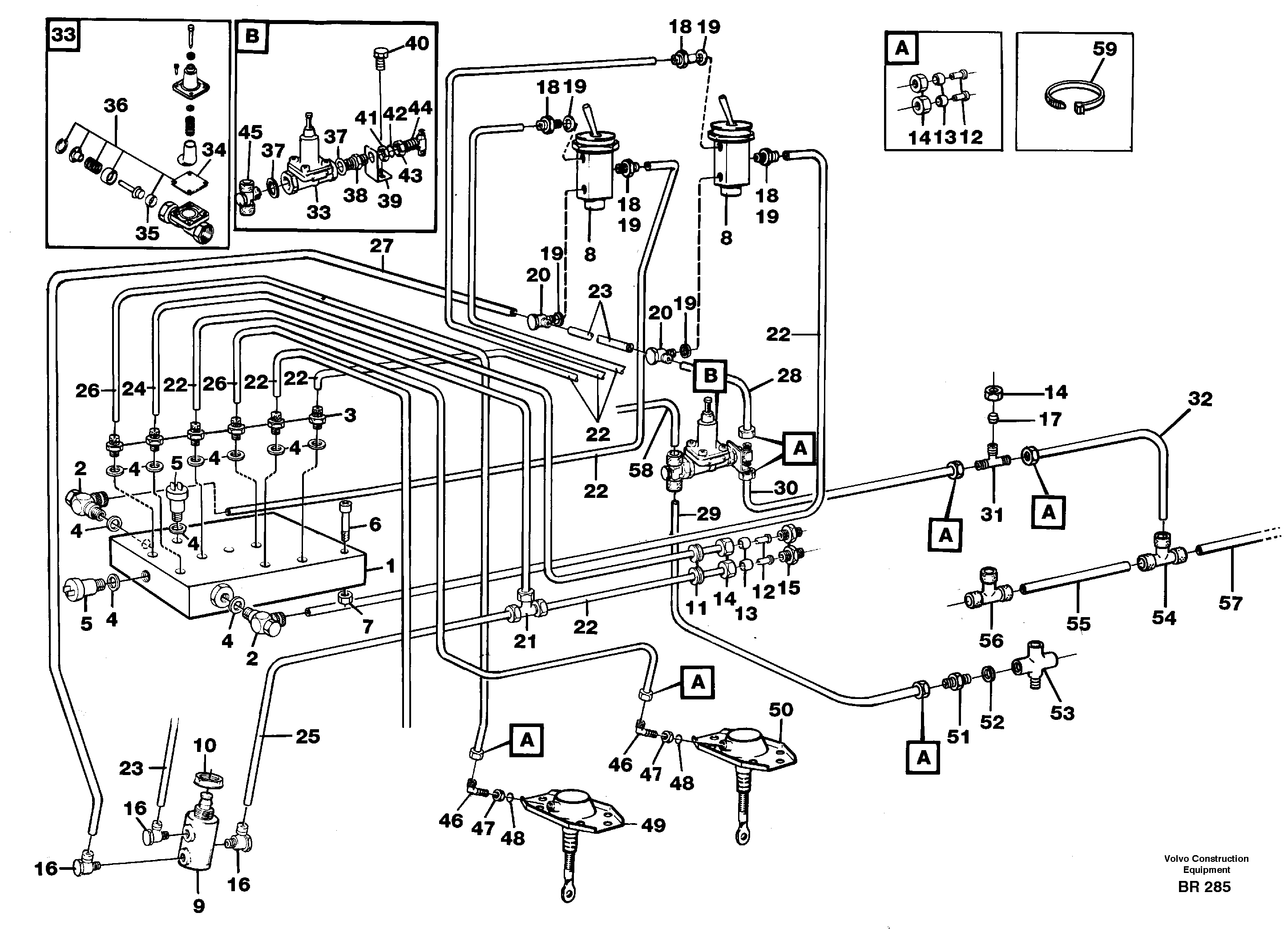 Схема запчастей Volvo A40 - 24676 Pneumatic system, diff lock, cab A40 SER NO 1201-, SER NO USA 60101-