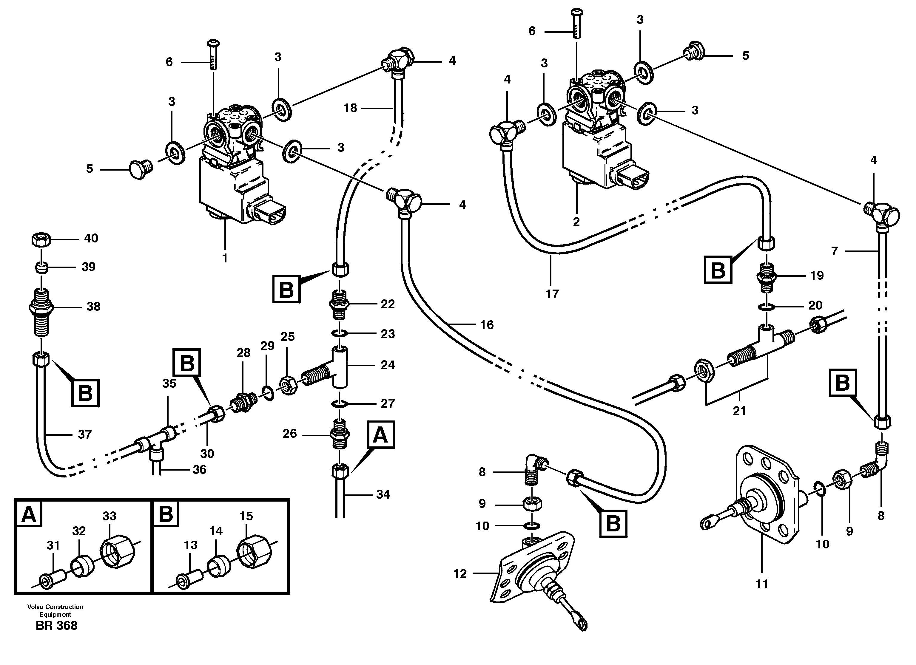 Схема запчастей Volvo A40 - 64307 Pneumatic system, diff lock, cab A40 SER NO 1201-, SER NO USA 60101-