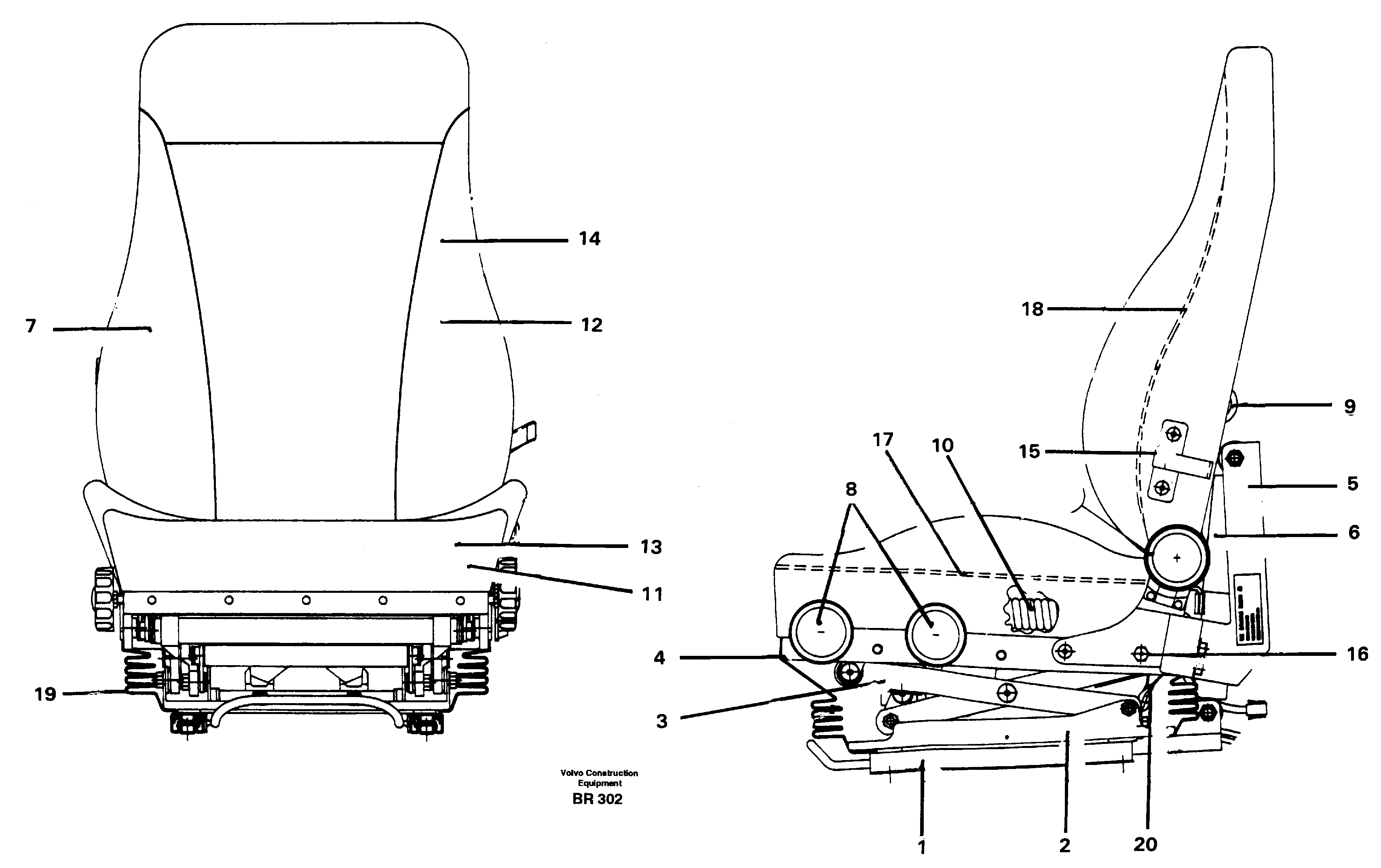 Схема запчастей Volvo A40 - 38302 Operators seat A40 SER NO 1201-, SER NO USA 60101-