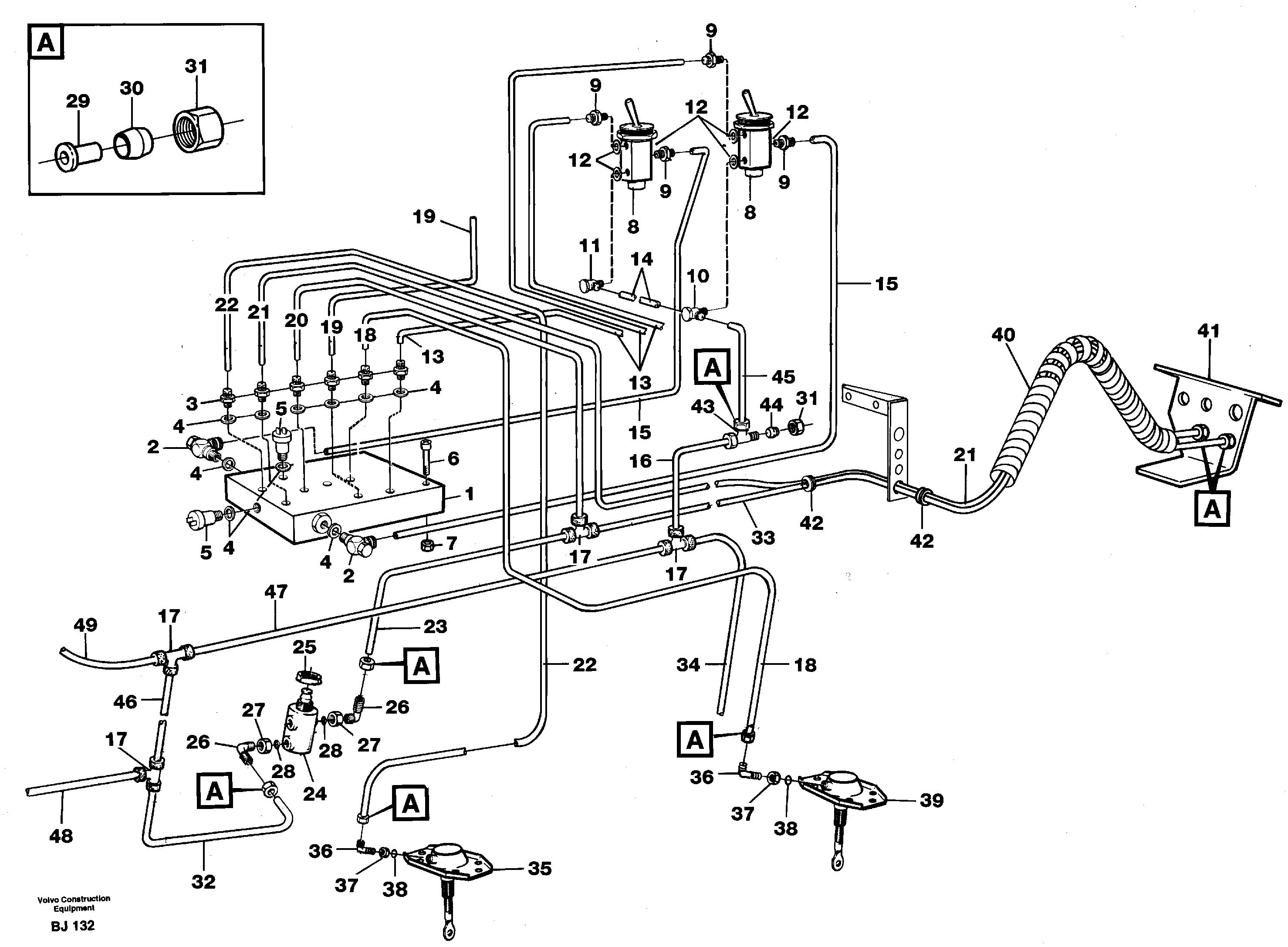 Схема запчастей Volvo A30C - 22737 Pneumatic system: Differential lock, Cab A30C VOLVO BM VOLVO BM A30C SER NO - 2320/- 2275, USA