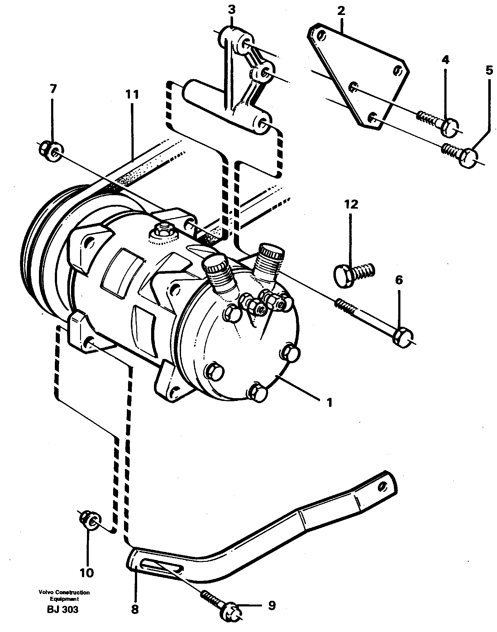 Схема запчастей Volvo A30C - 61952 Compressor for cooling agent R134a with fitting parts A30C VOLVO BM VOLVO BM A30C SER NO - 2320/- 2275, USA