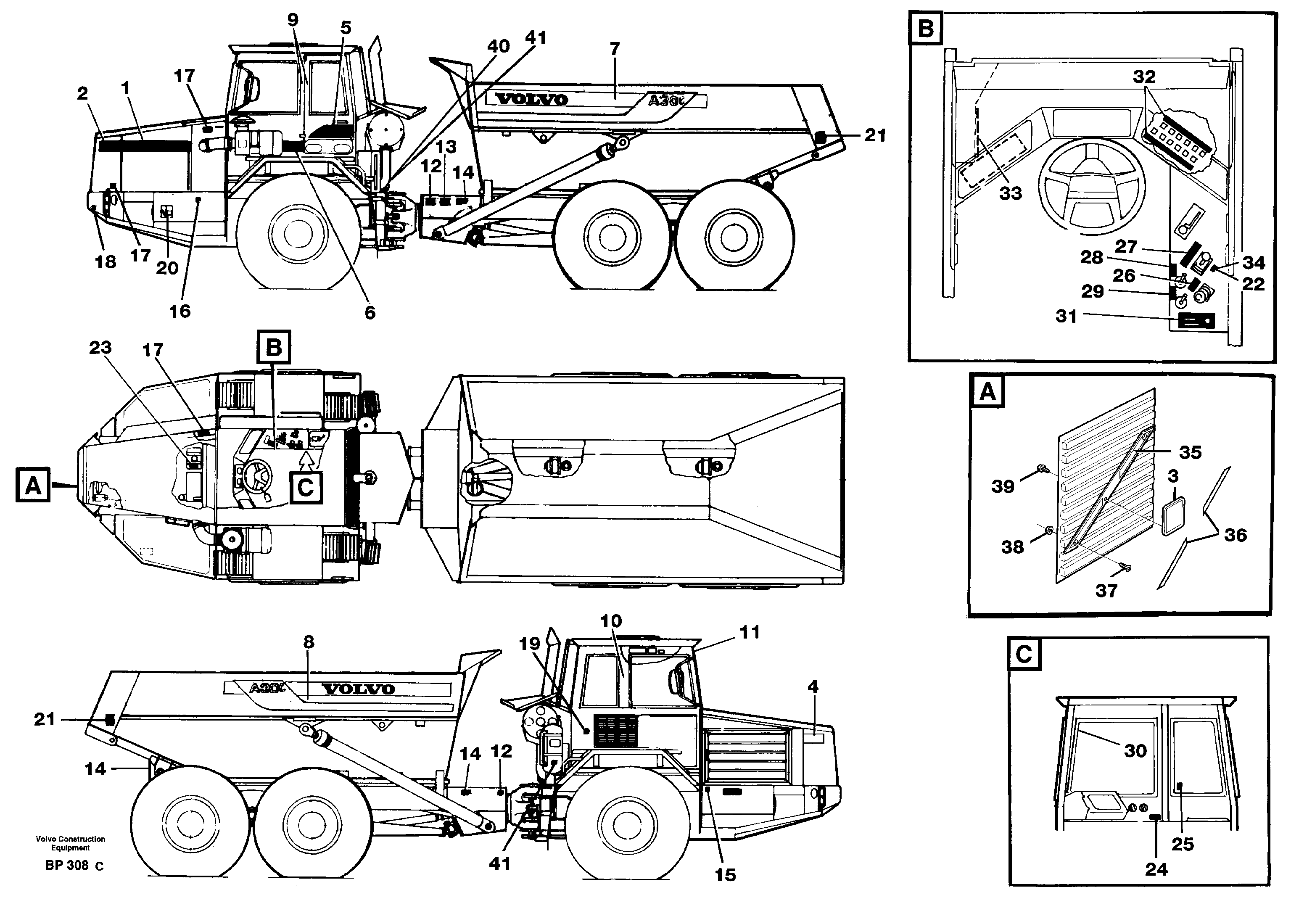 Схема запчастей Volvo A30C - 34213 Sign plates and decals A30C