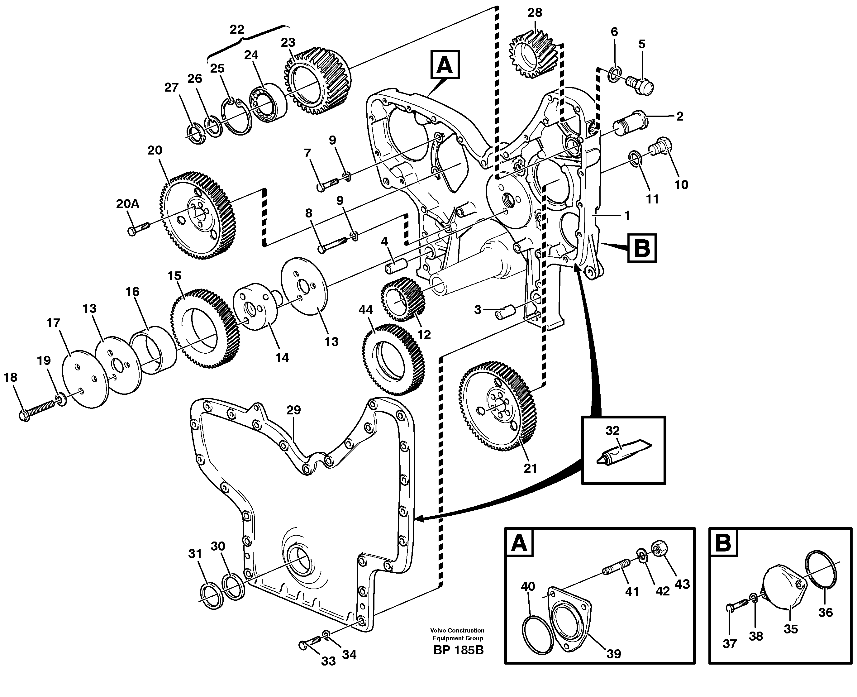 Схема запчастей Volvo A30C - 59370 Timing gear casing and gears A30C