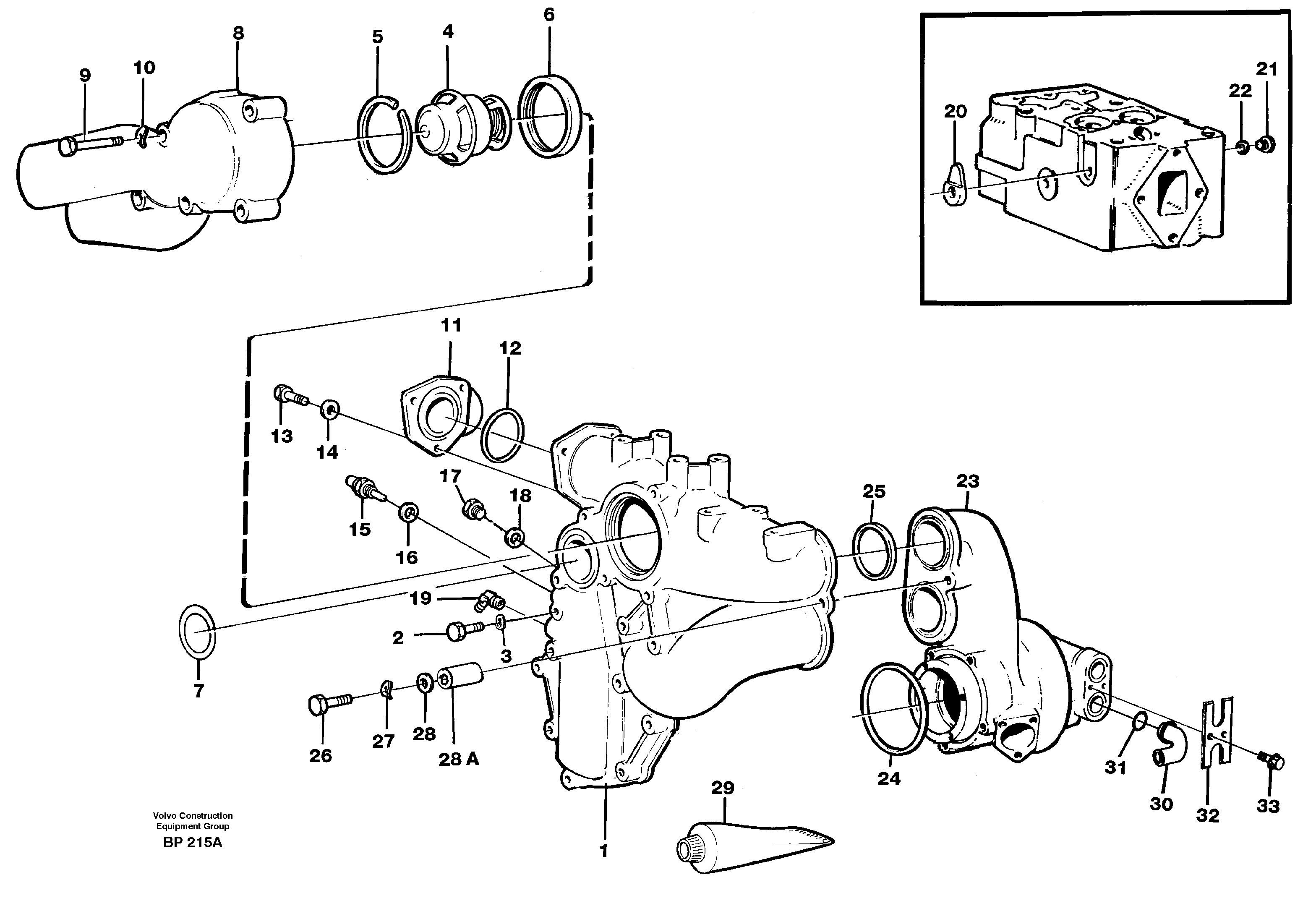 Схема запчастей Volvo A30C - 55167 Water pump and thermostat housing A30C